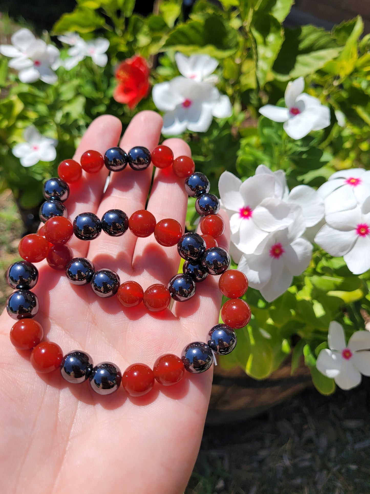 Carnelian and Hematite Bead Bracelet