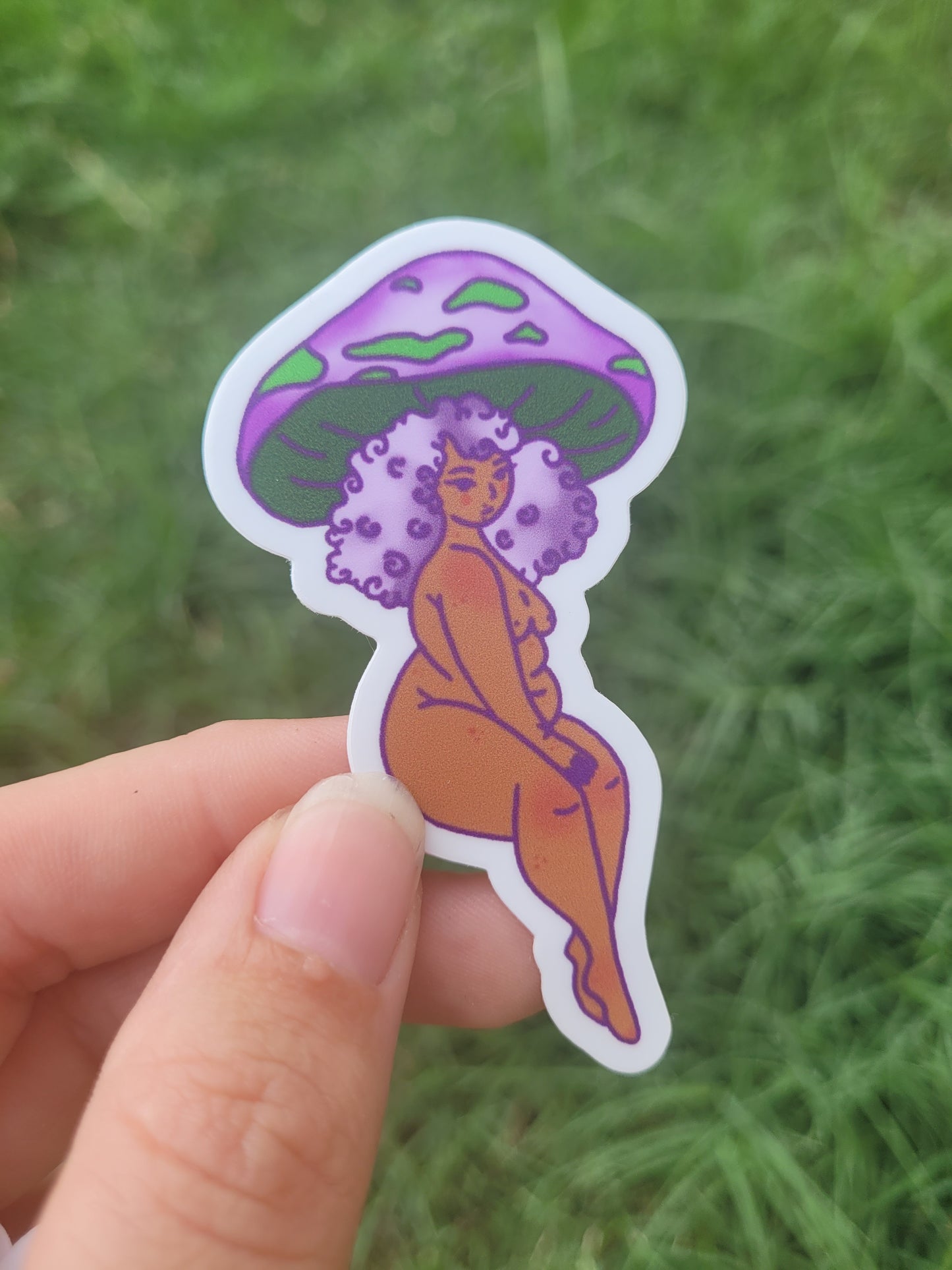Purple Mushie Gal (Nude) Sticker