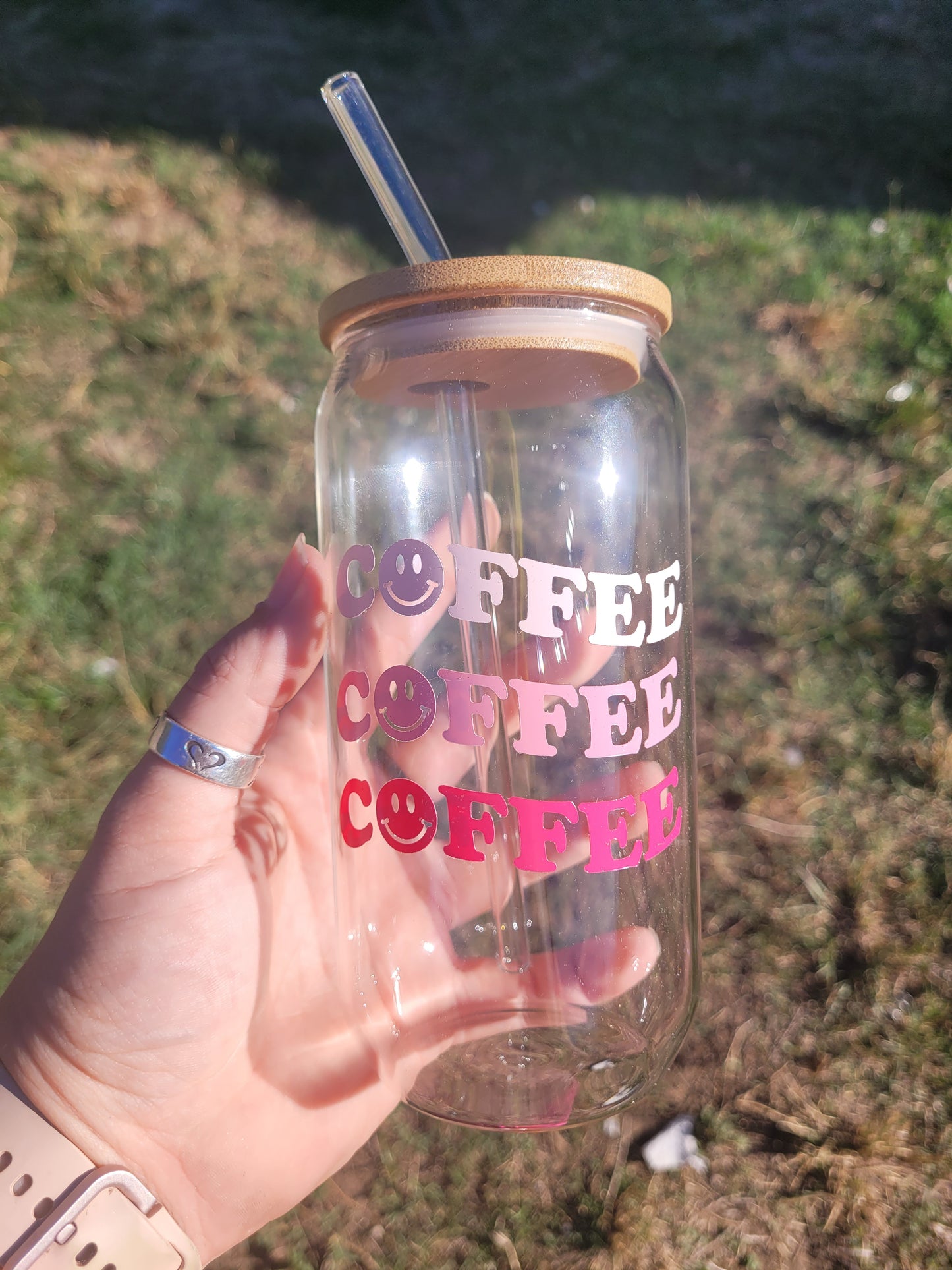 Coffee Coffee Coffee Glass Cup - 16 oz