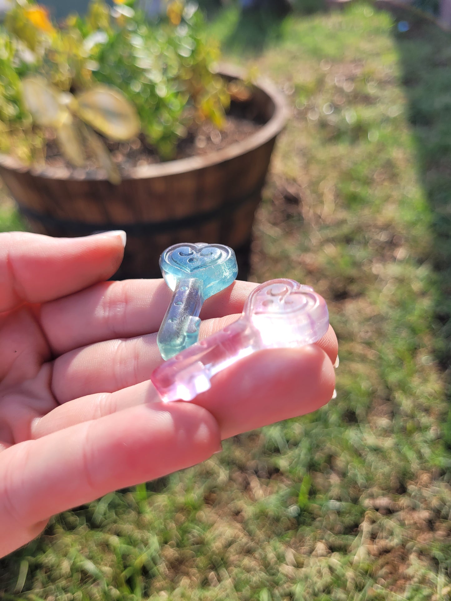 Rainbow Fluorite Magic Key Crystal Carving