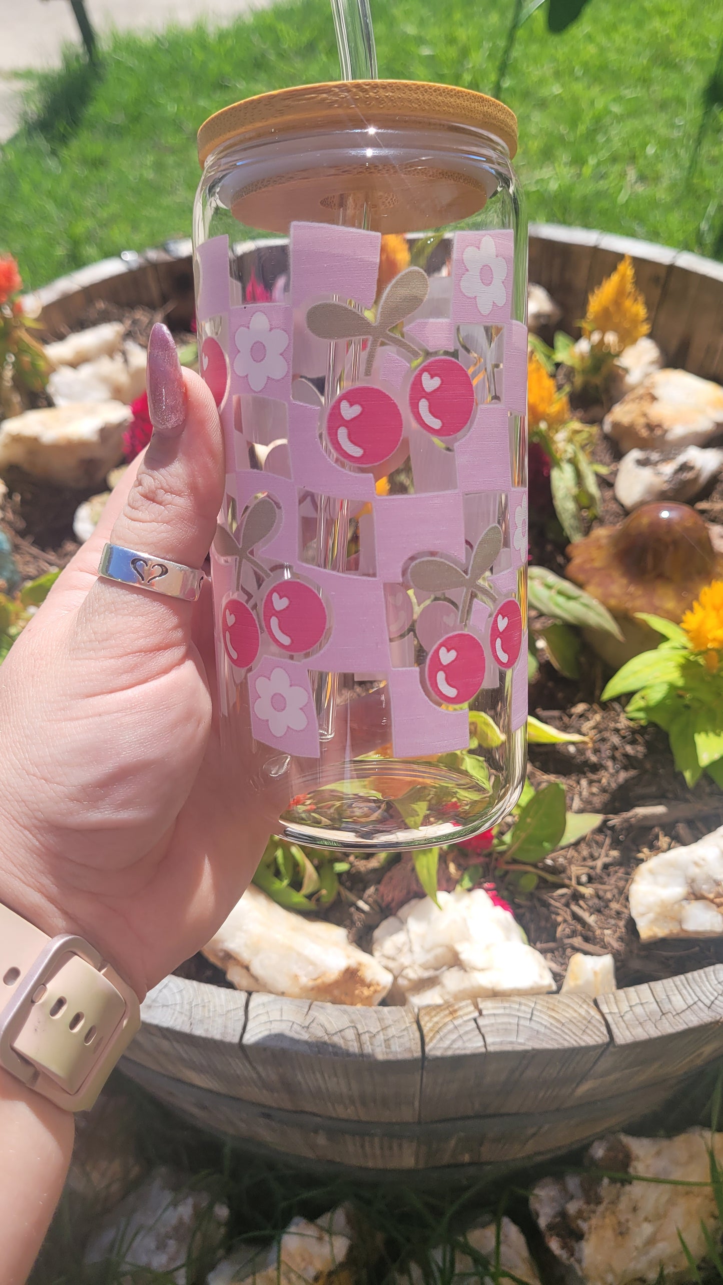 Cherry Checkerboard - 16oz Glass Cup