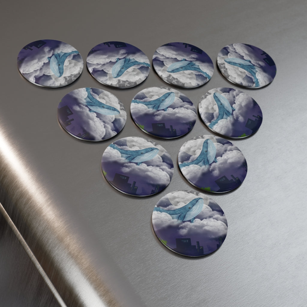 Round Button Magnet in the design City Whale
