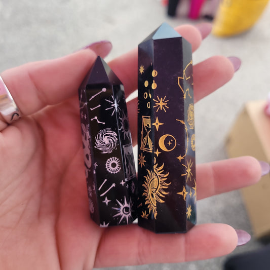 Black Obsidian Tower (Small) with Designs