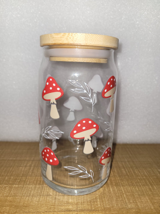 Red Mushies Glass Cup - 16 oz