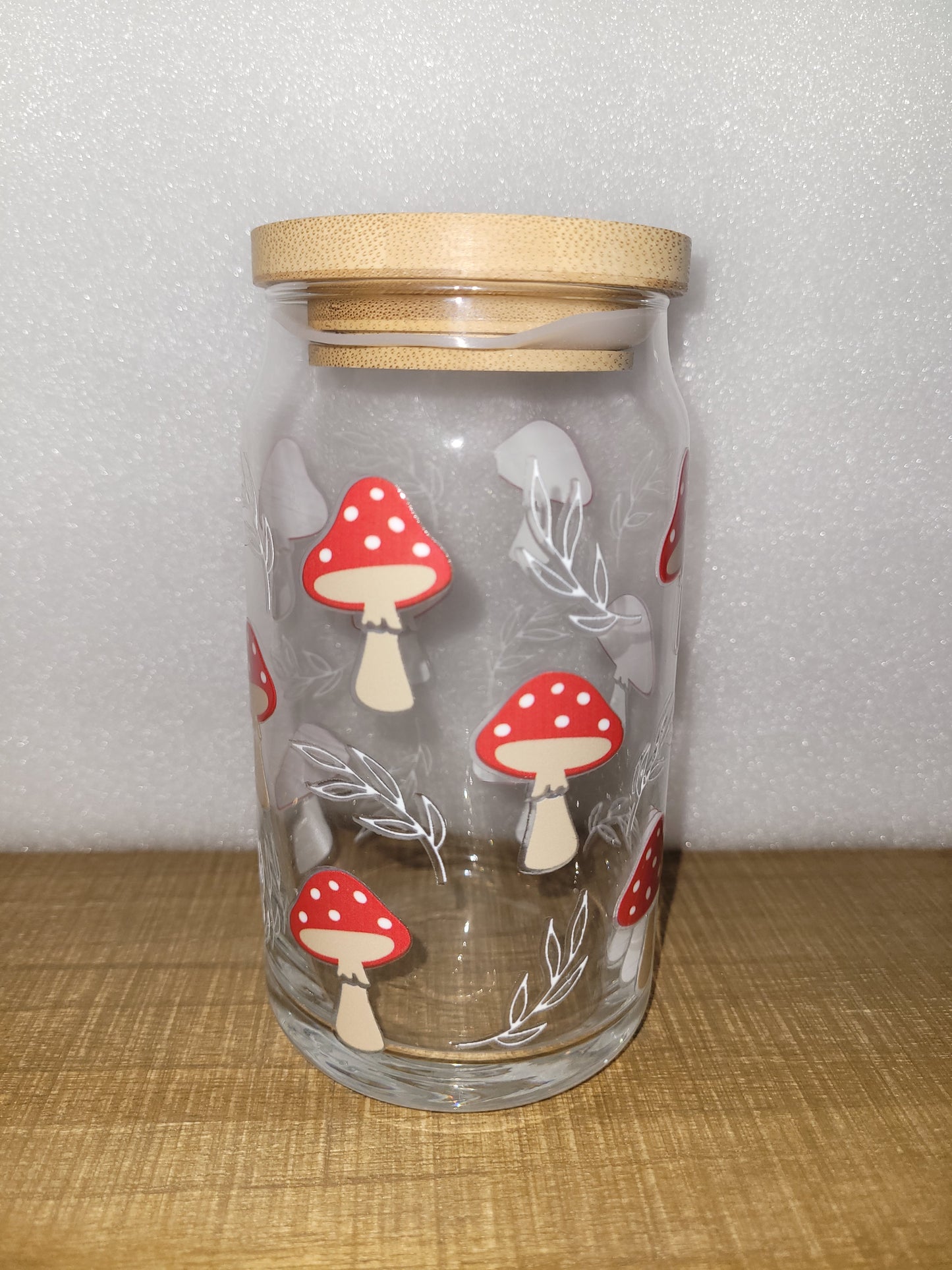 Red Mushies Glass Cup - 16 oz