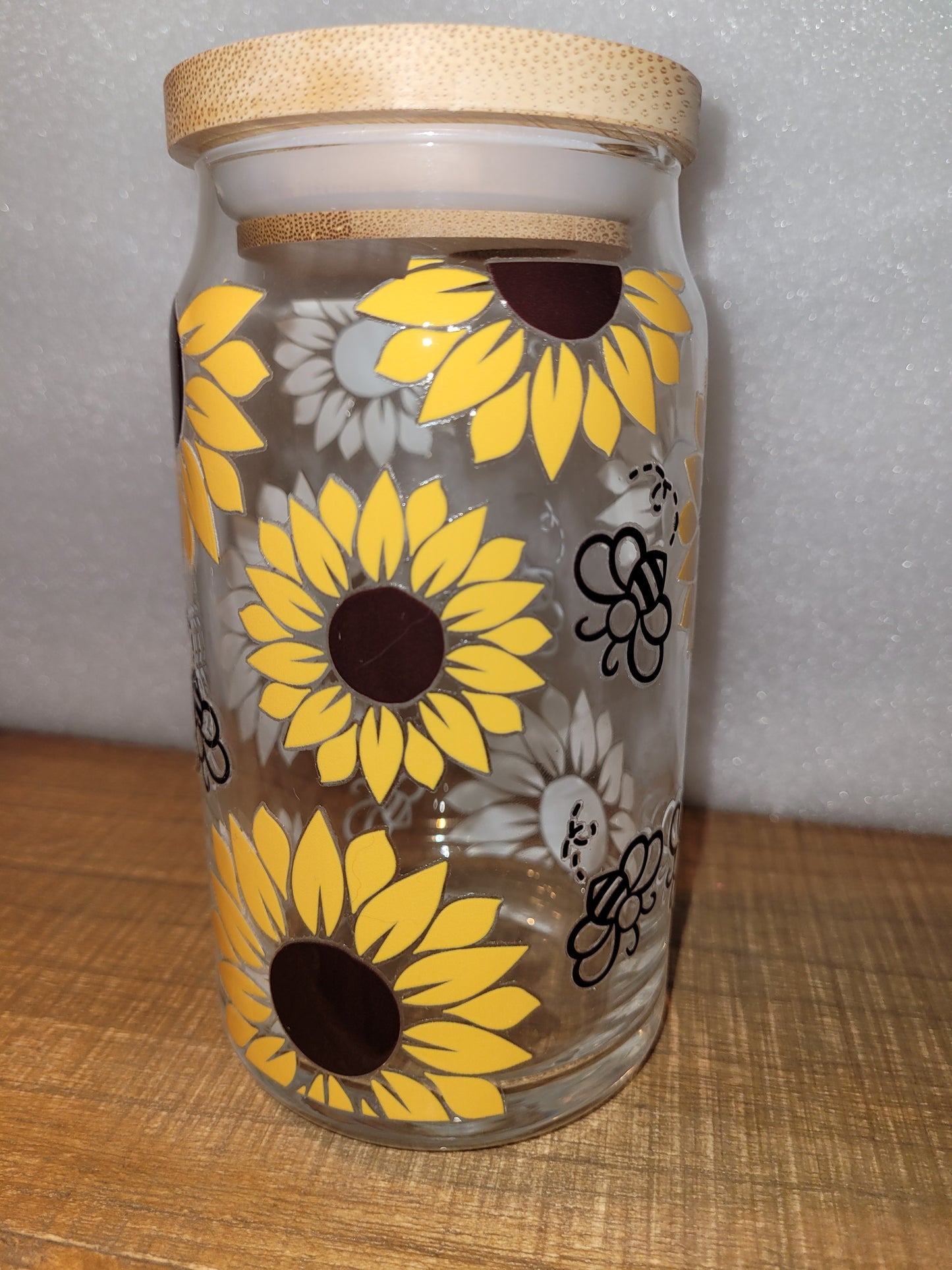 Sunflowers and Bees Glass Cup - 16 oz