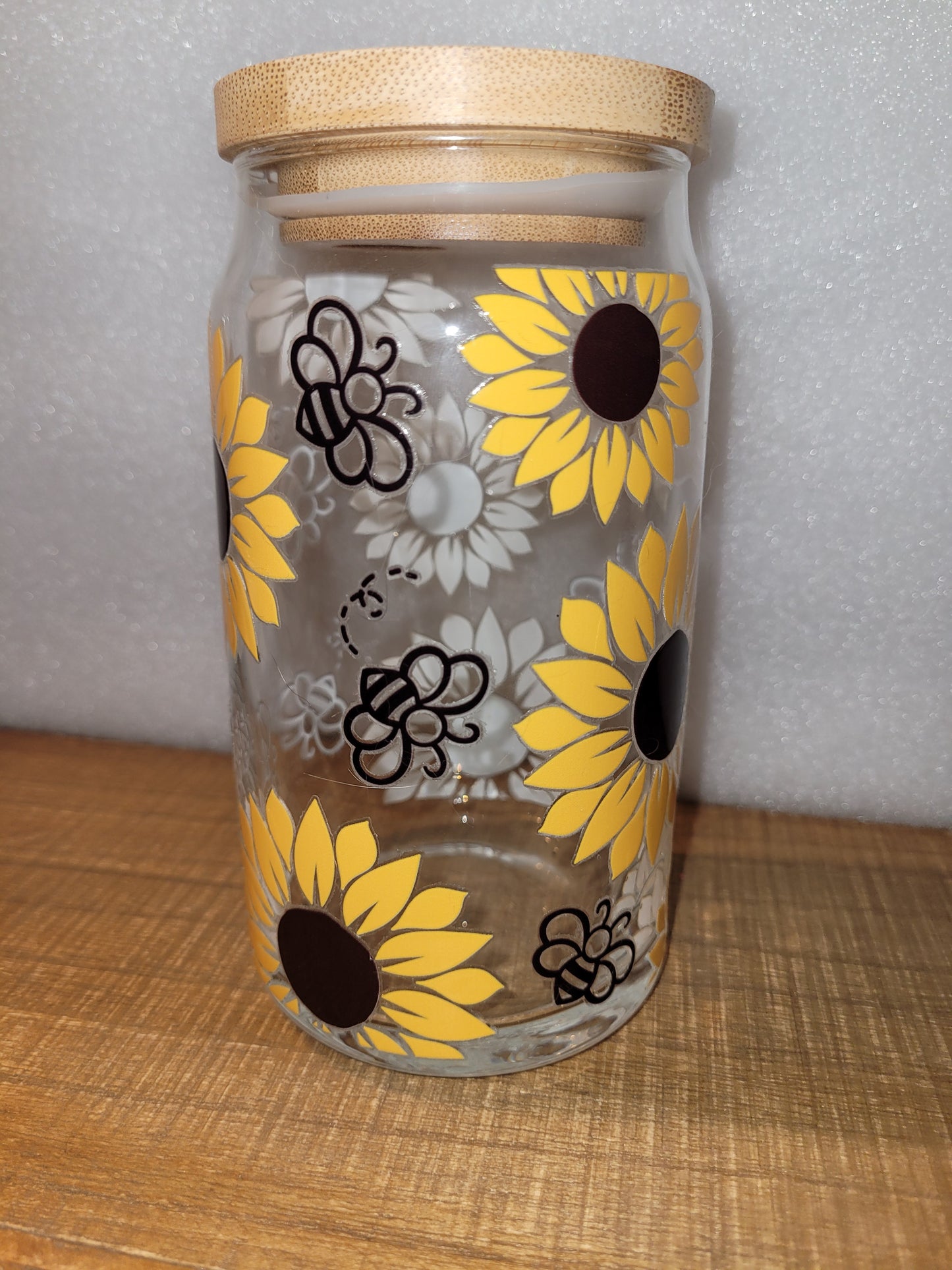 Sunflowers and Bees Glass Cup - 16 oz