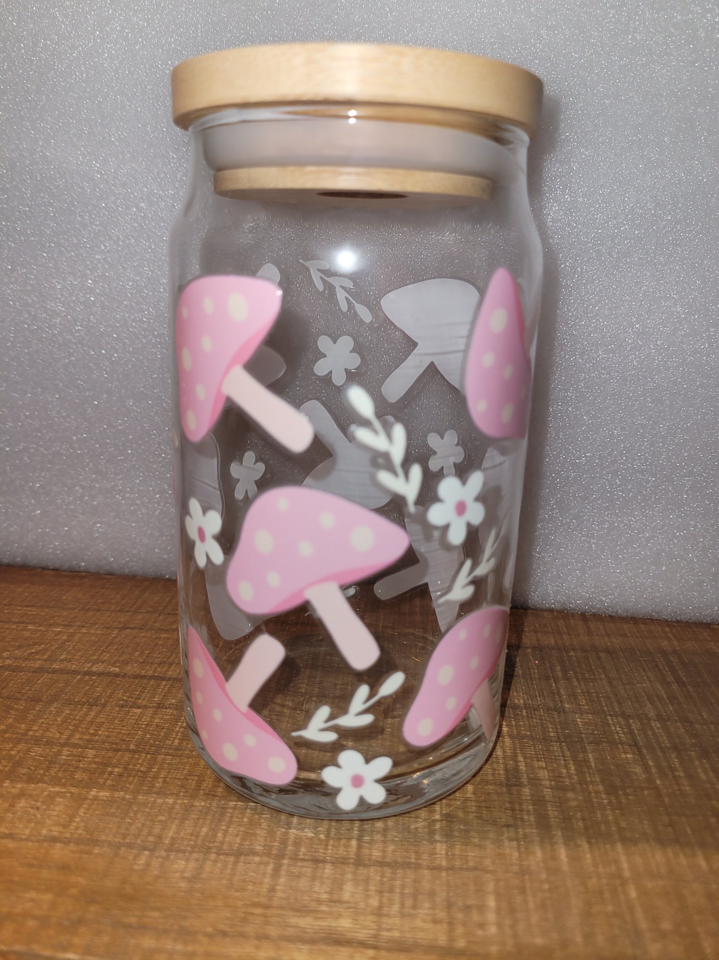 Pink Mushies Glass Cup - 16 oz