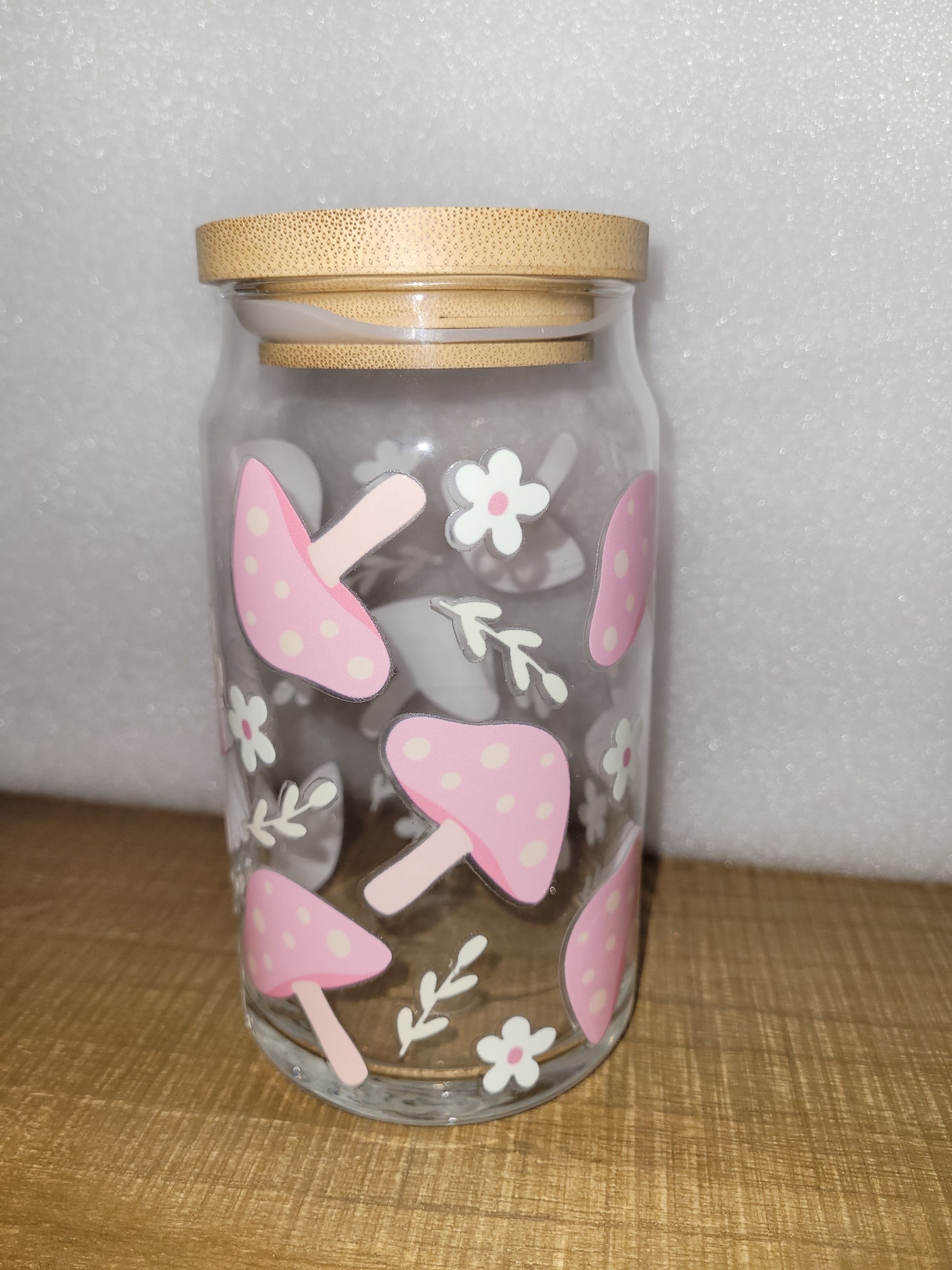 Pink Mushies Glass Cup - 16 oz