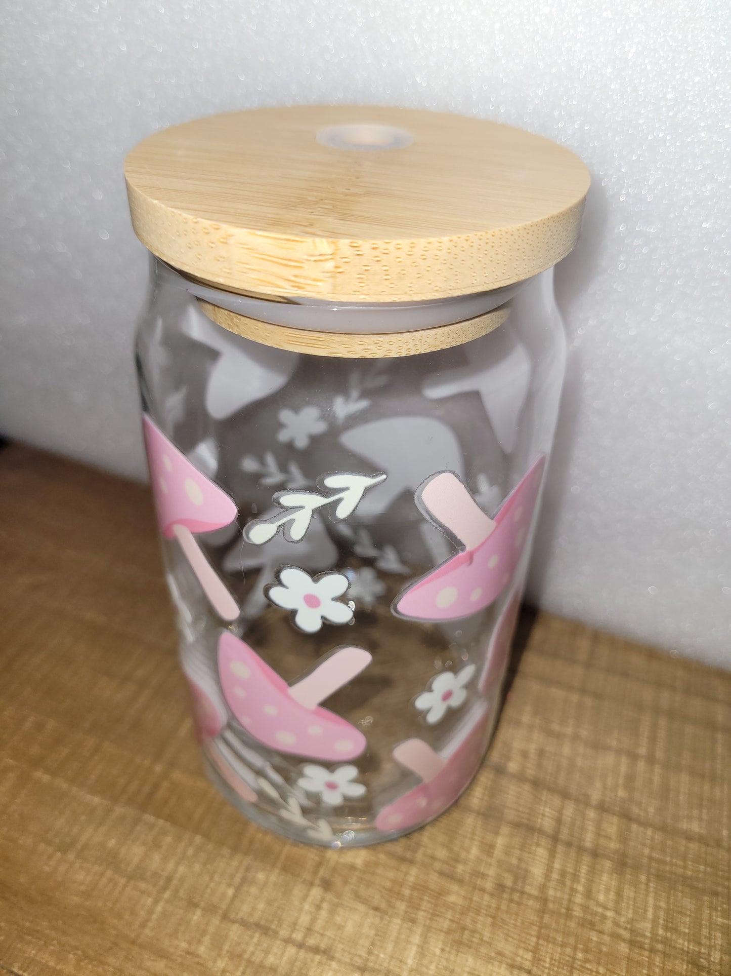 Pink Mushies Glass Cup - 16 oz