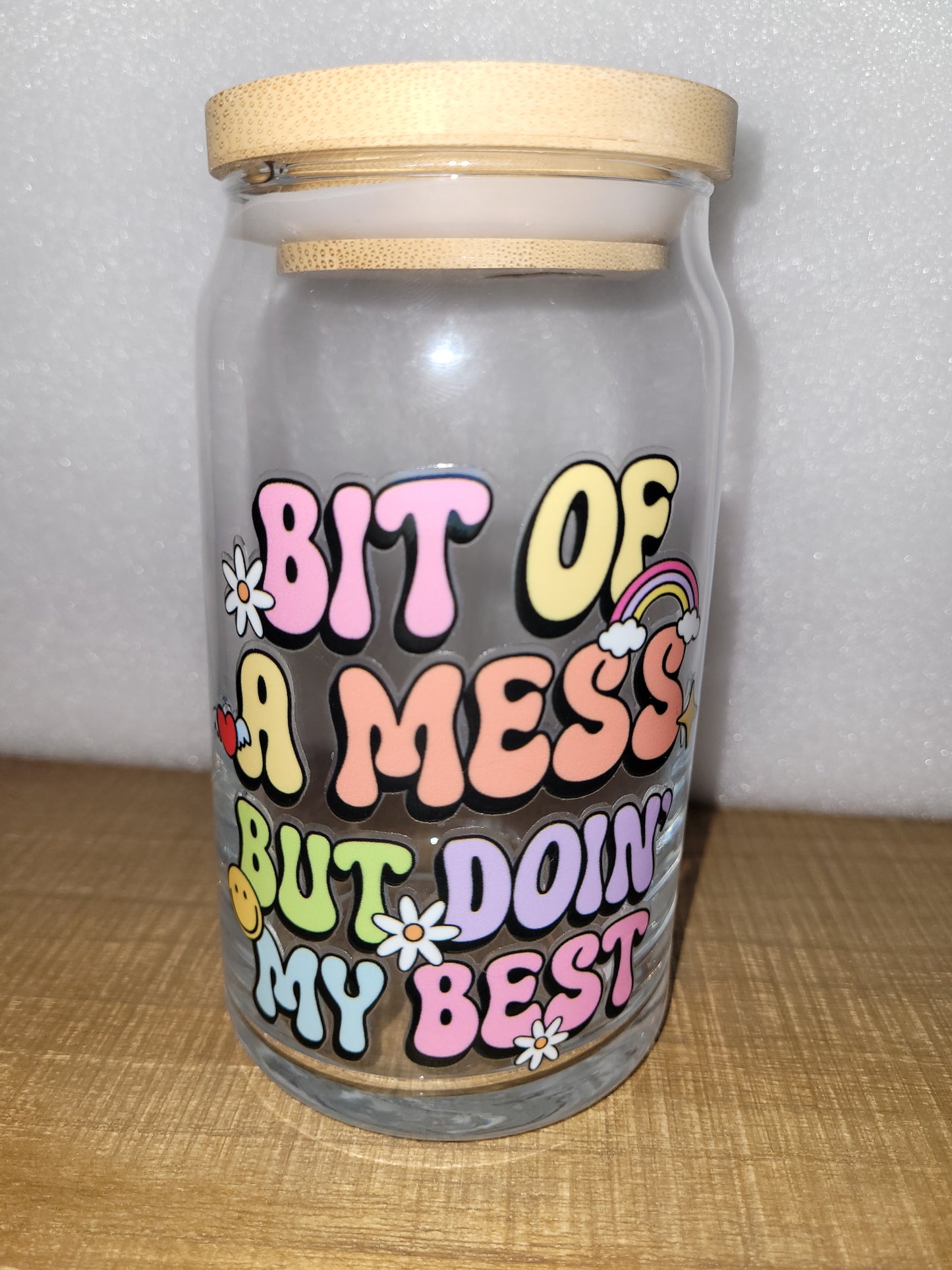 Bit of a Mess Glass Cup - 16 oz