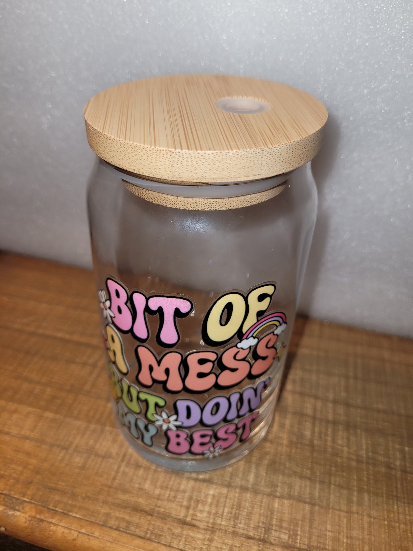 Bit of a Mess Glass Cup - 16 oz