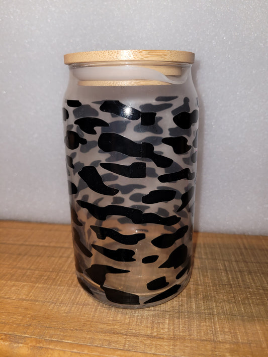 Small Cow Print Glass Cup - 16 oz