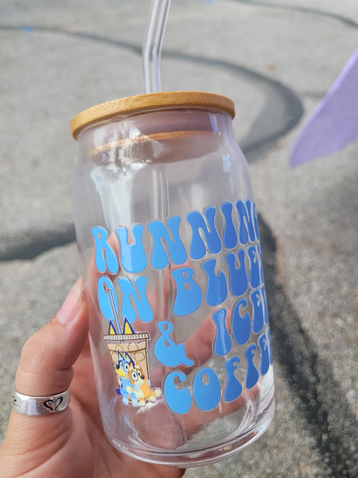 Running Bluey Glass Cup - 16oz