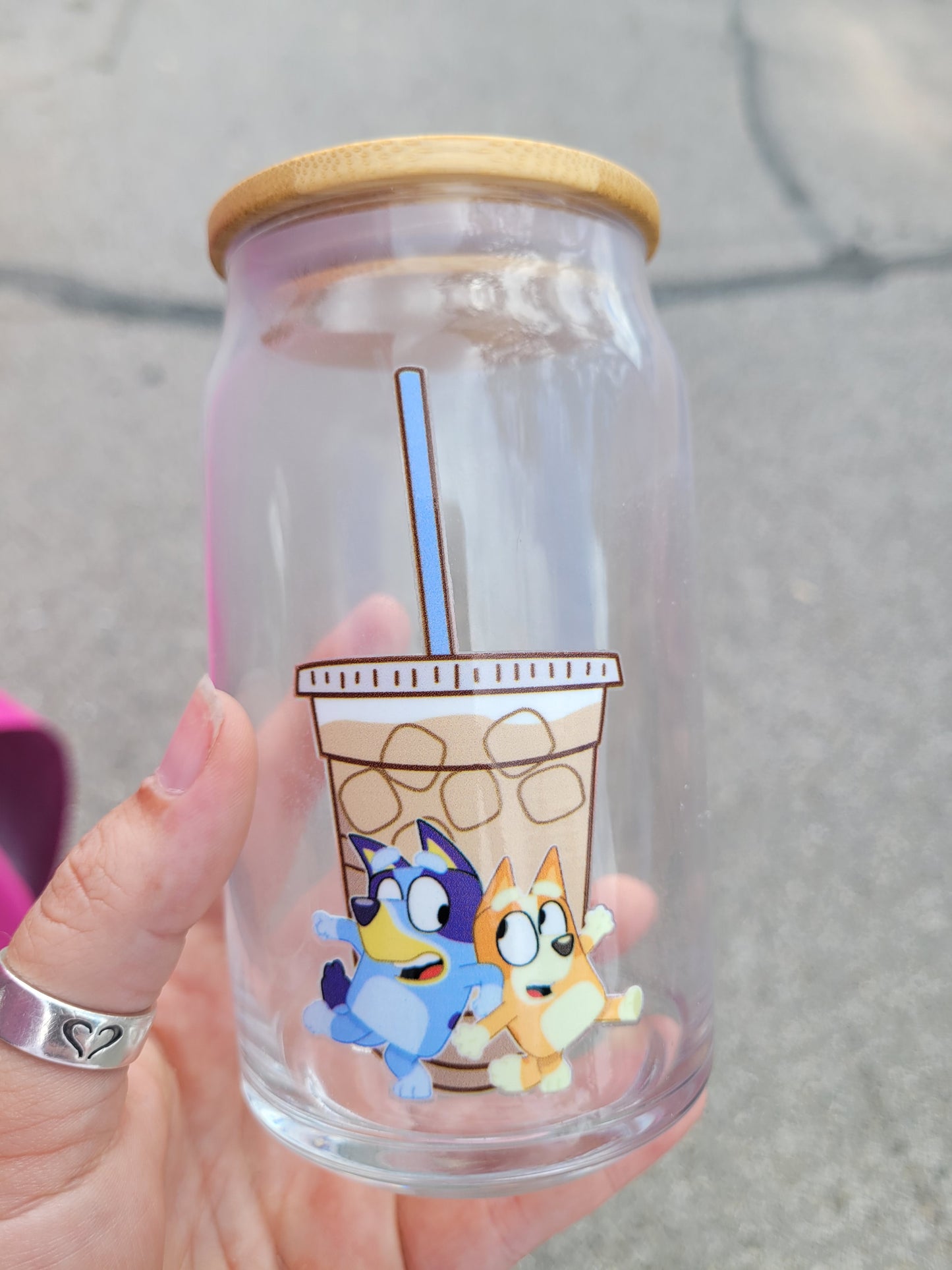 Running Bluey Glass Cup - 16oz