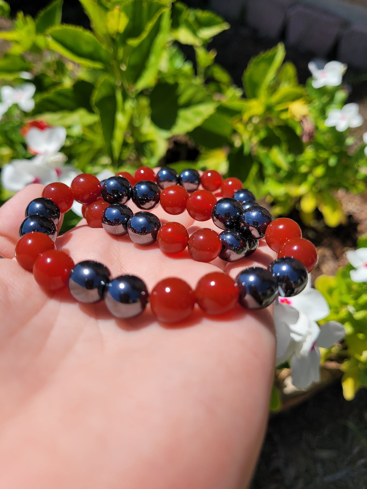 Carnelian and Hematite Bead Bracelet