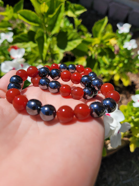 Carnelian and Hematite Bead Bracelet
