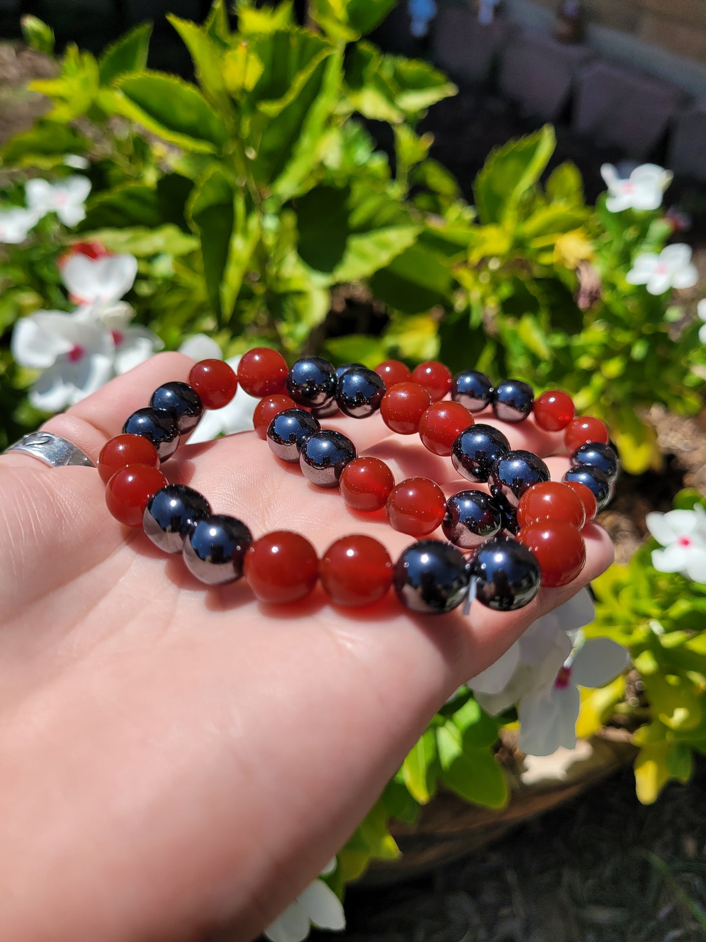 Carnelian and Hematite Bead Bracelet