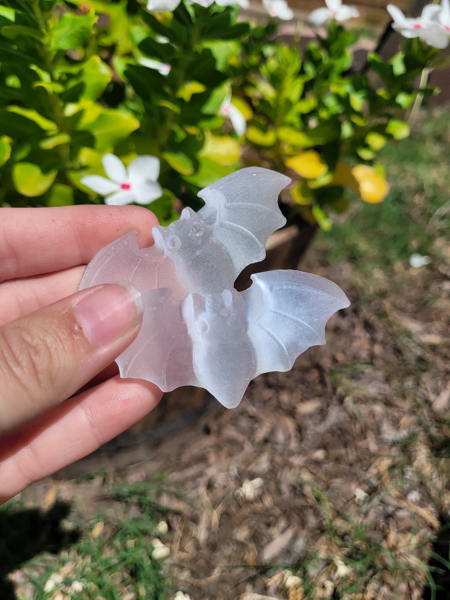 Selenite Bat Carving