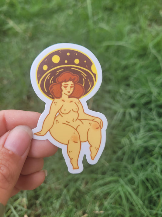 Yellow Mushie Gal (Nude) Sticker