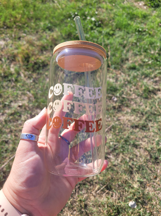 Coffee Coffee Coffee Glass Cup - 16 oz