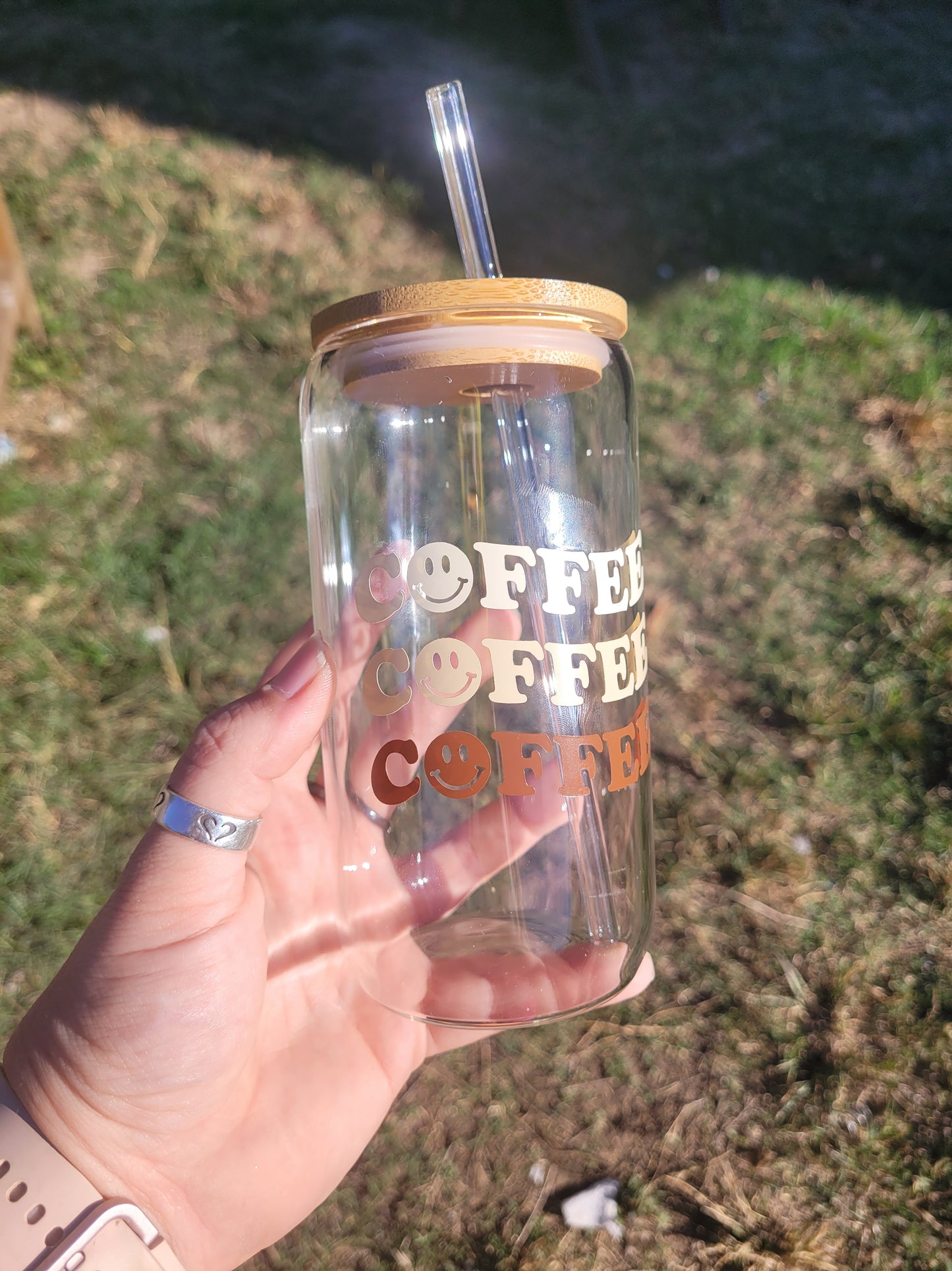 Coffee Coffee Coffee Glass Cup - 16 oz