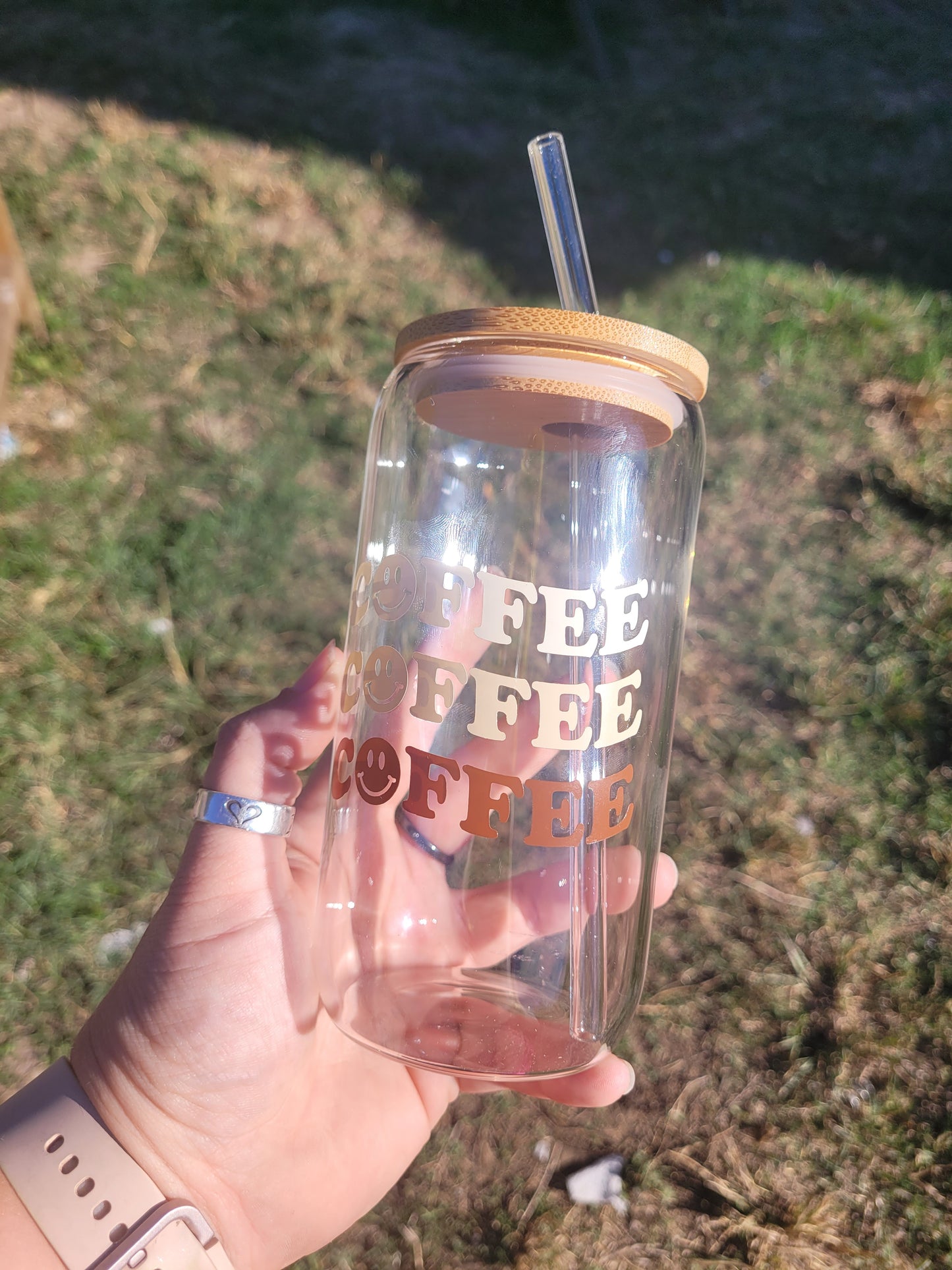Coffee Coffee Coffee Glass Cup - 16 oz