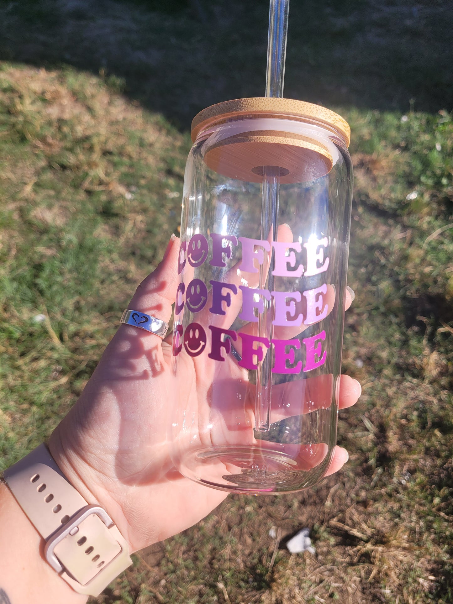Coffee Coffee Coffee Glass Cup - 16 oz