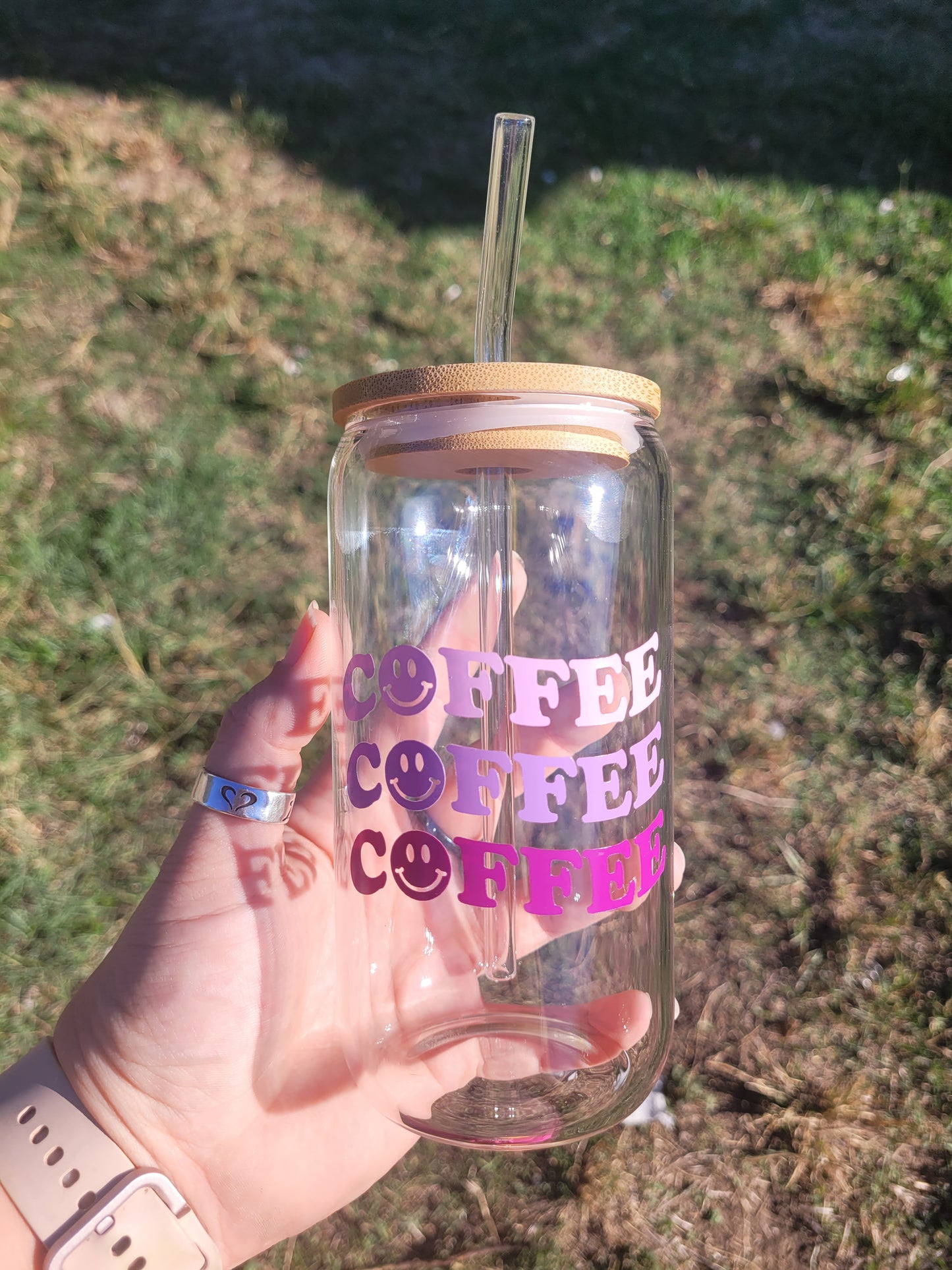 Coffee Coffee Coffee Glass Cup - 16 oz