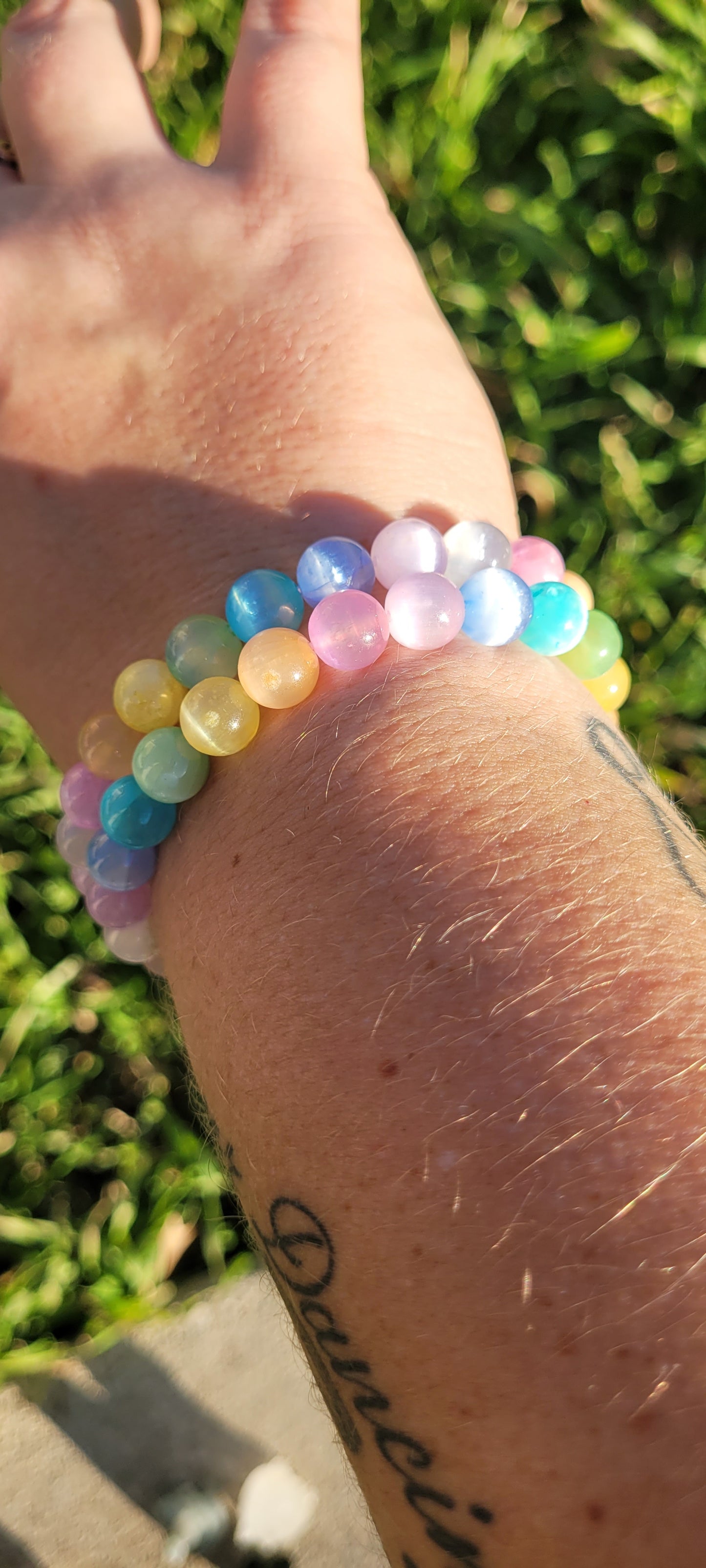 Rainbow Aura Selenite Bracelet