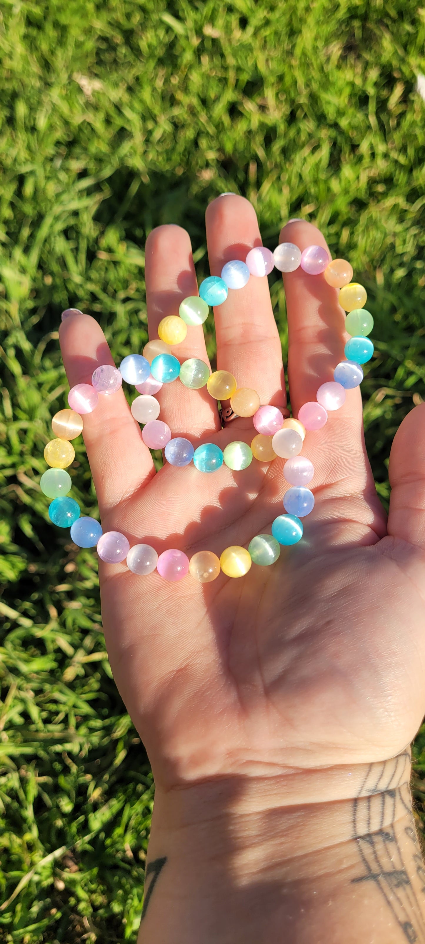Rainbow Aura Selenite Bracelet