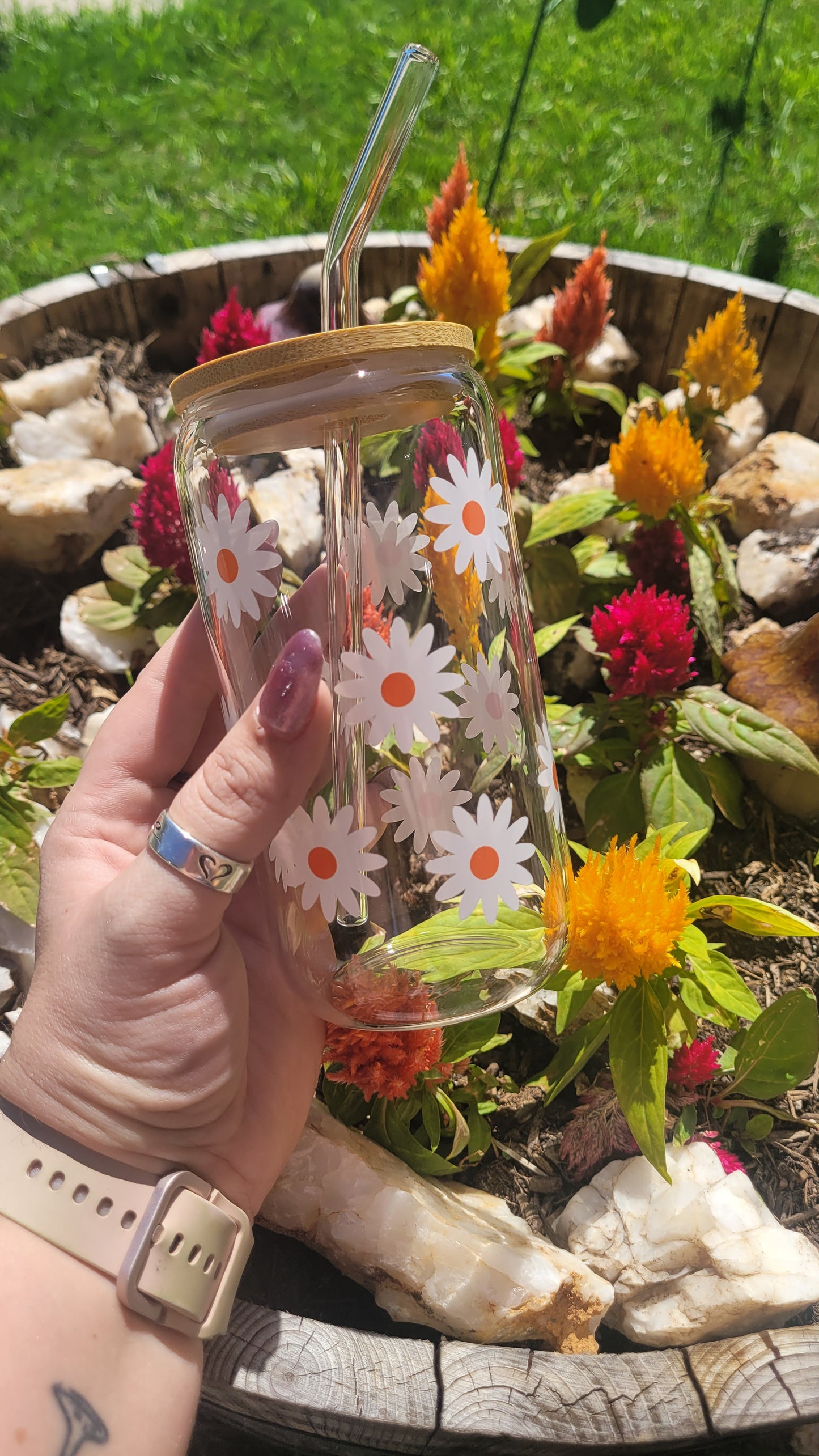Daisy Glass Cup - 16 oz