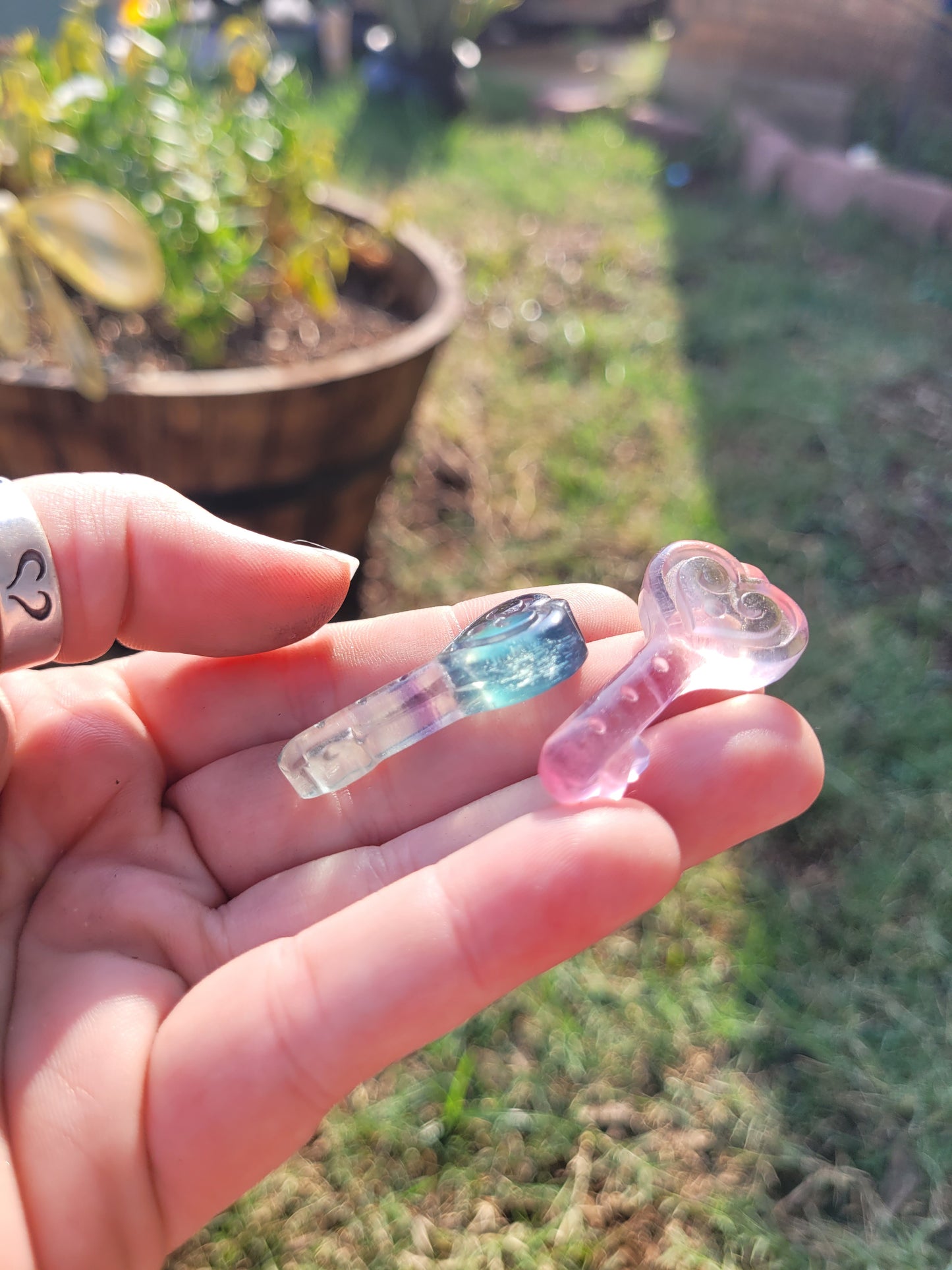 Rainbow Fluorite Magic Key Crystal Carving