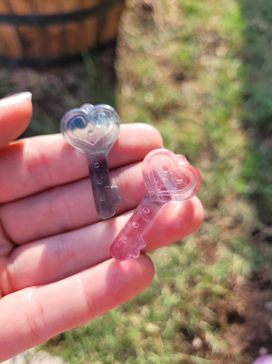 Rainbow Fluorite Magic Key Crystal Carving
