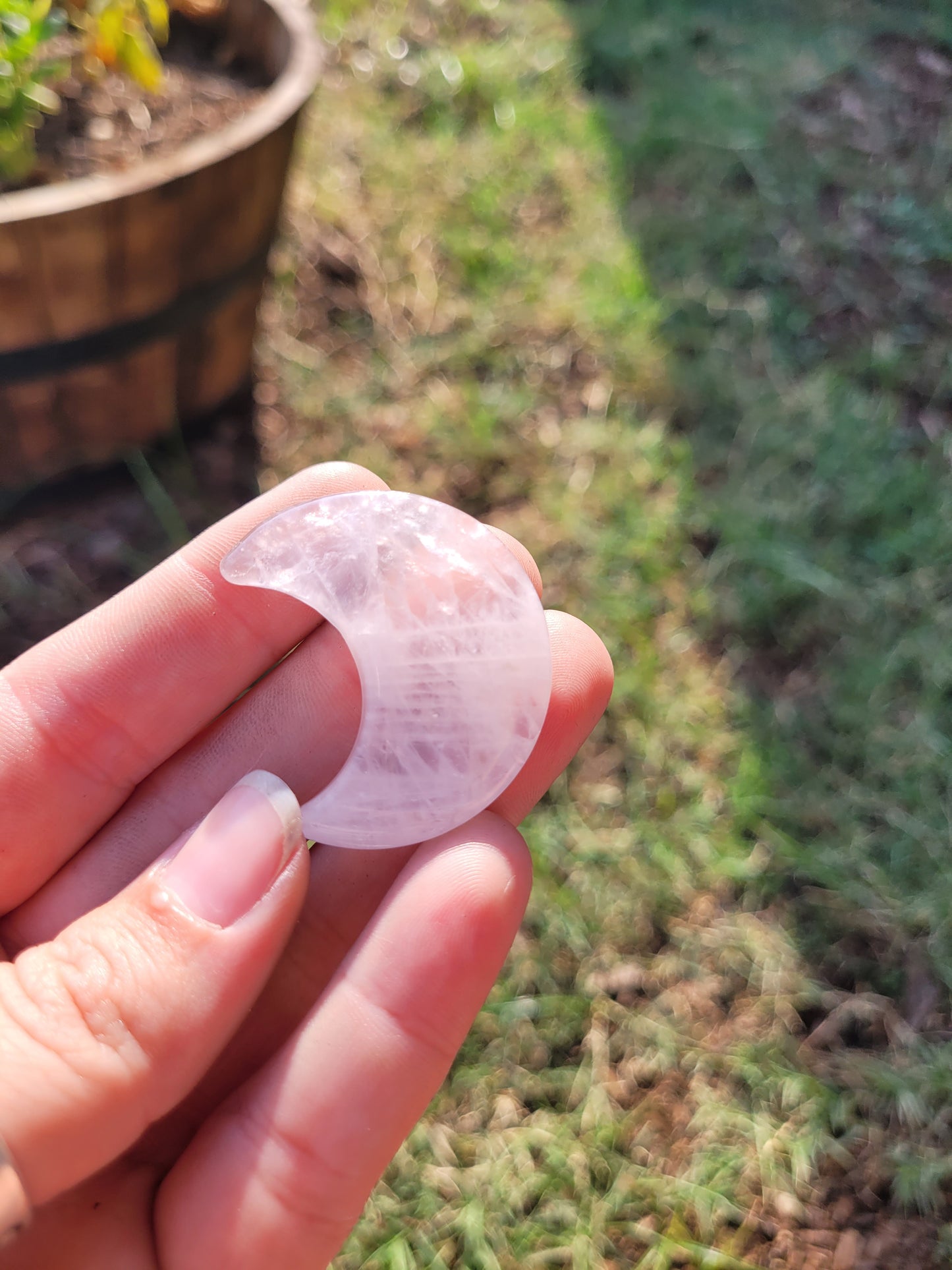 Rose Quartz Moon Crystal Carving