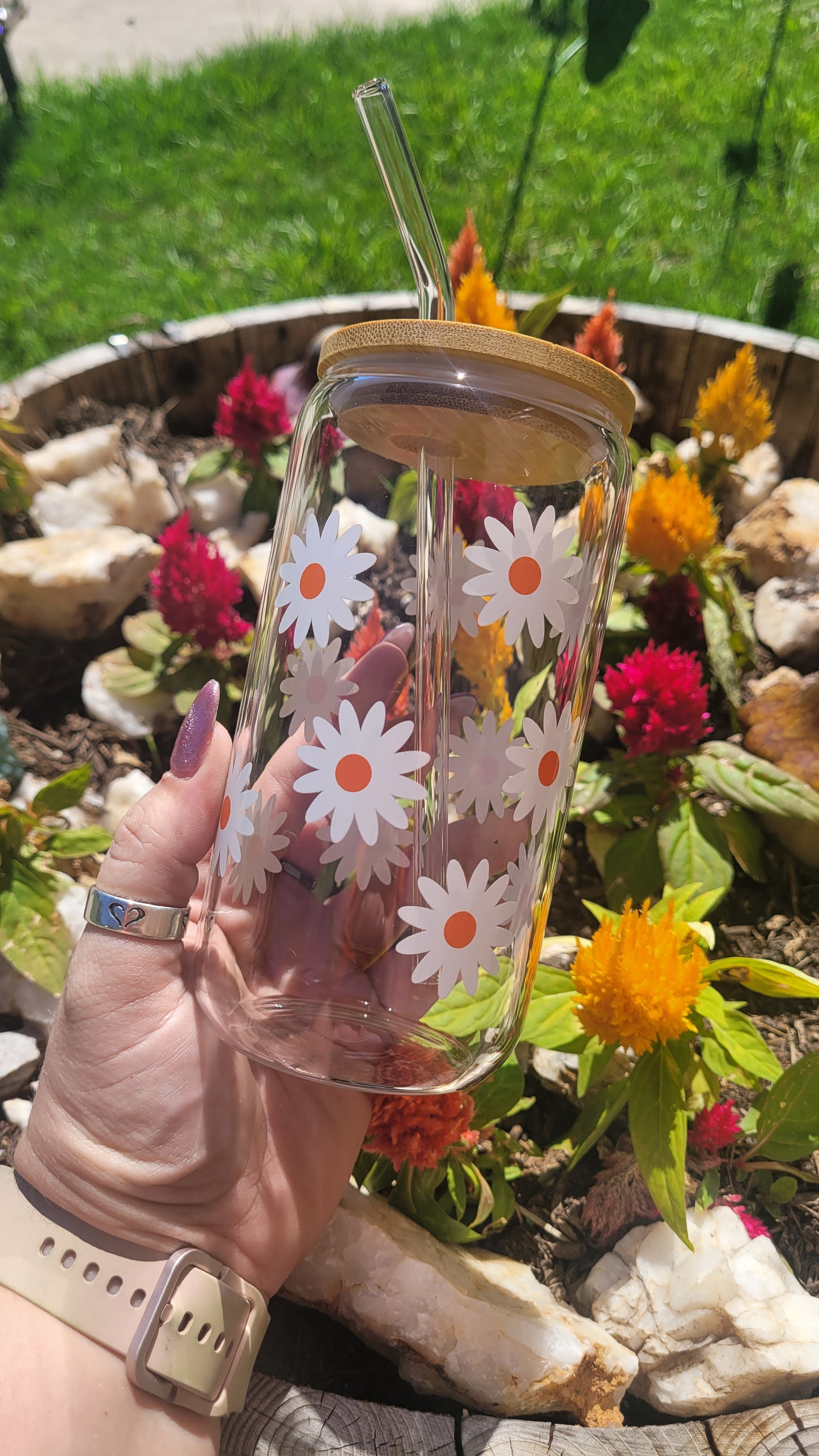 Daisy Glass Cup - 16 oz