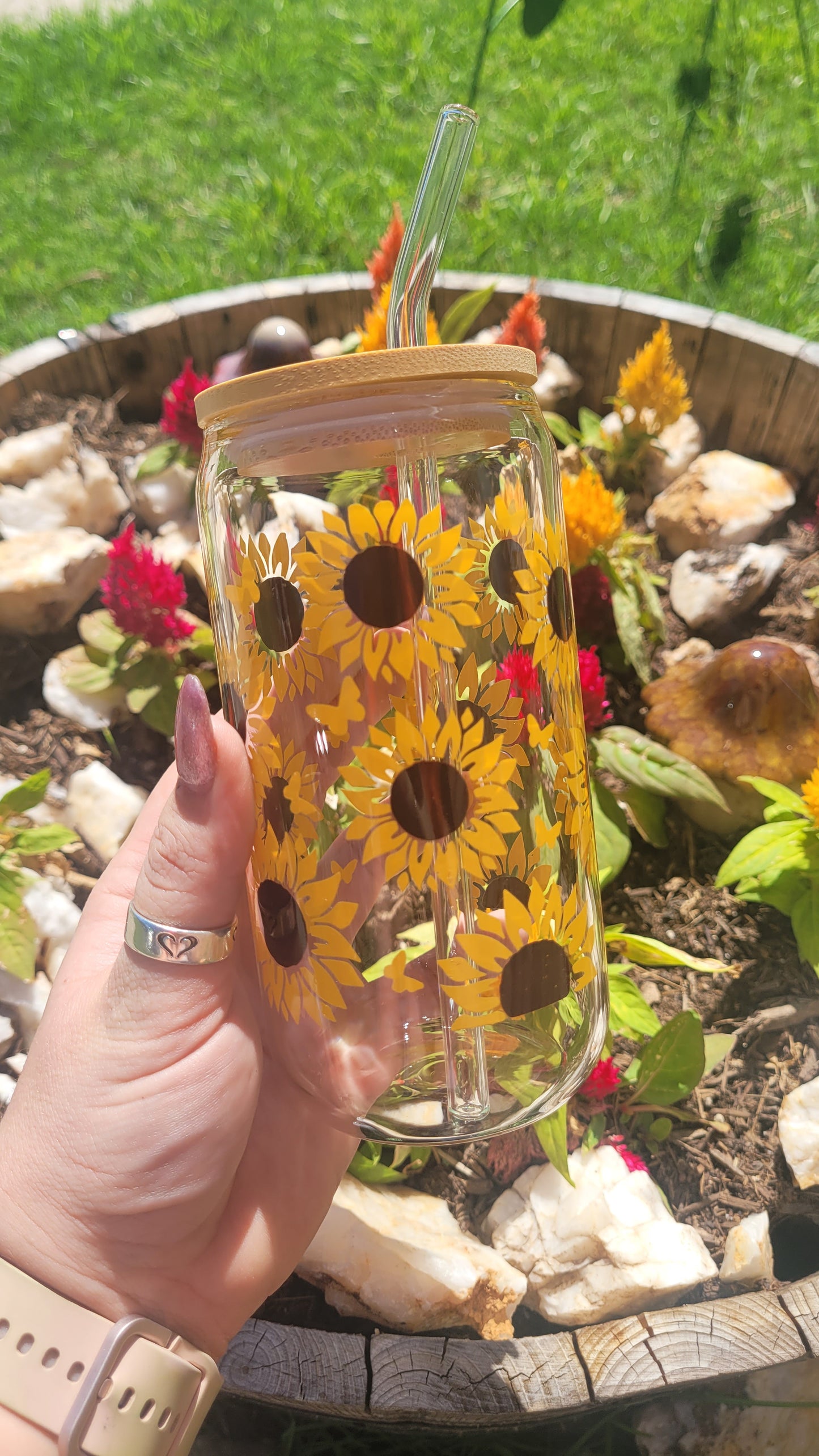 Sunflower & Butterflies - 16oz Glass Cups
