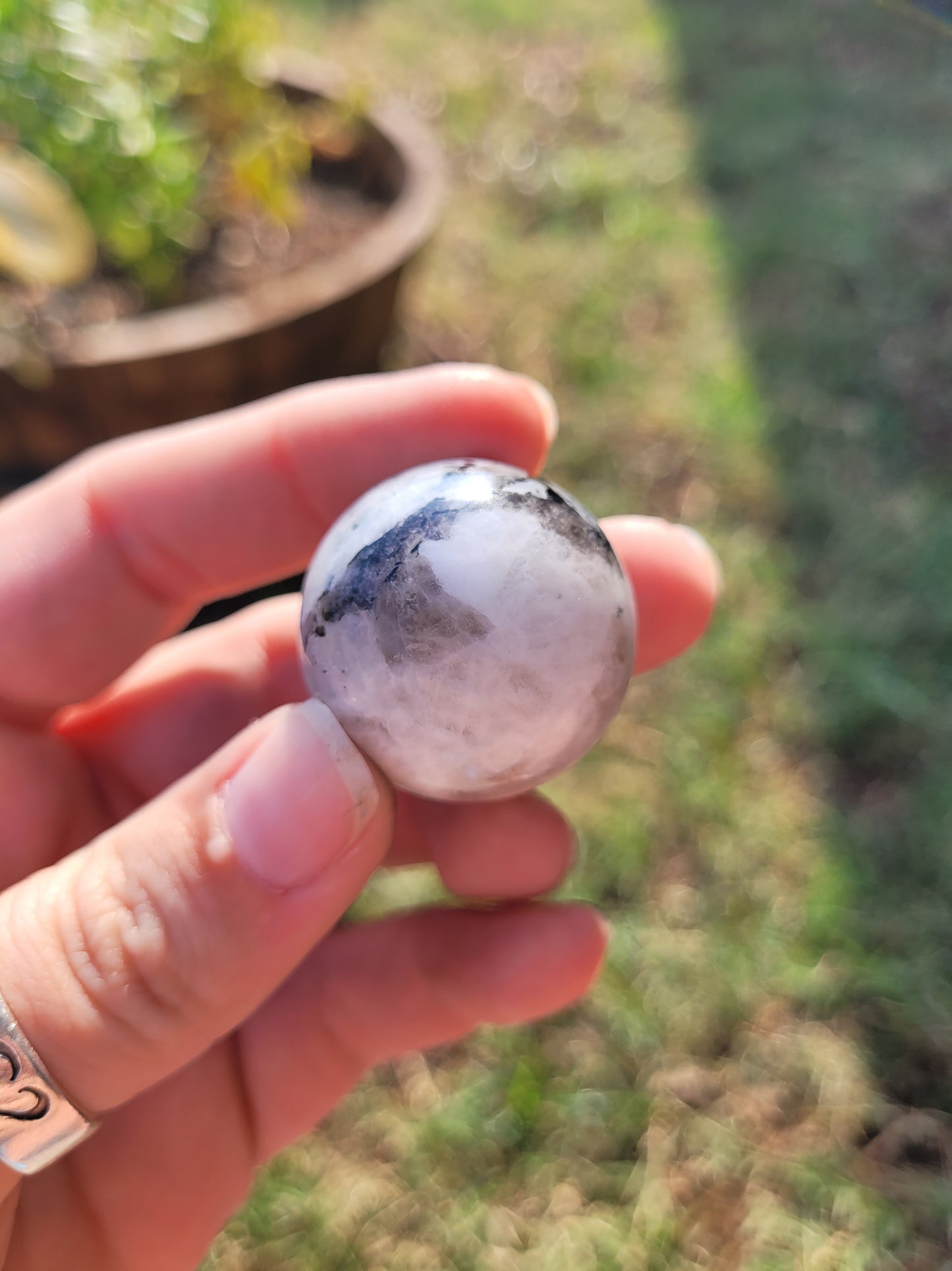 Rainbow Moonstone Sphere with Stand