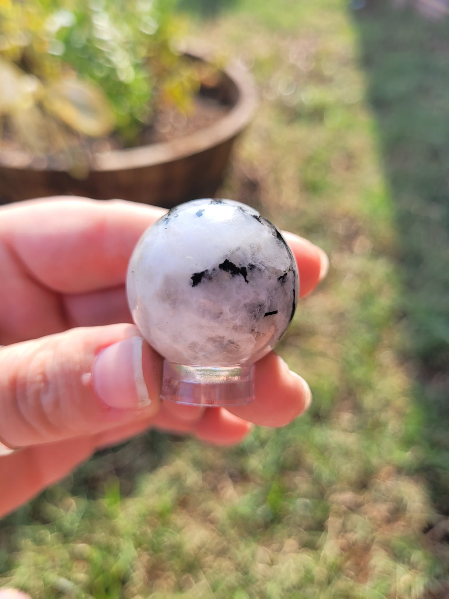 Rainbow Moonstone Sphere with Stand