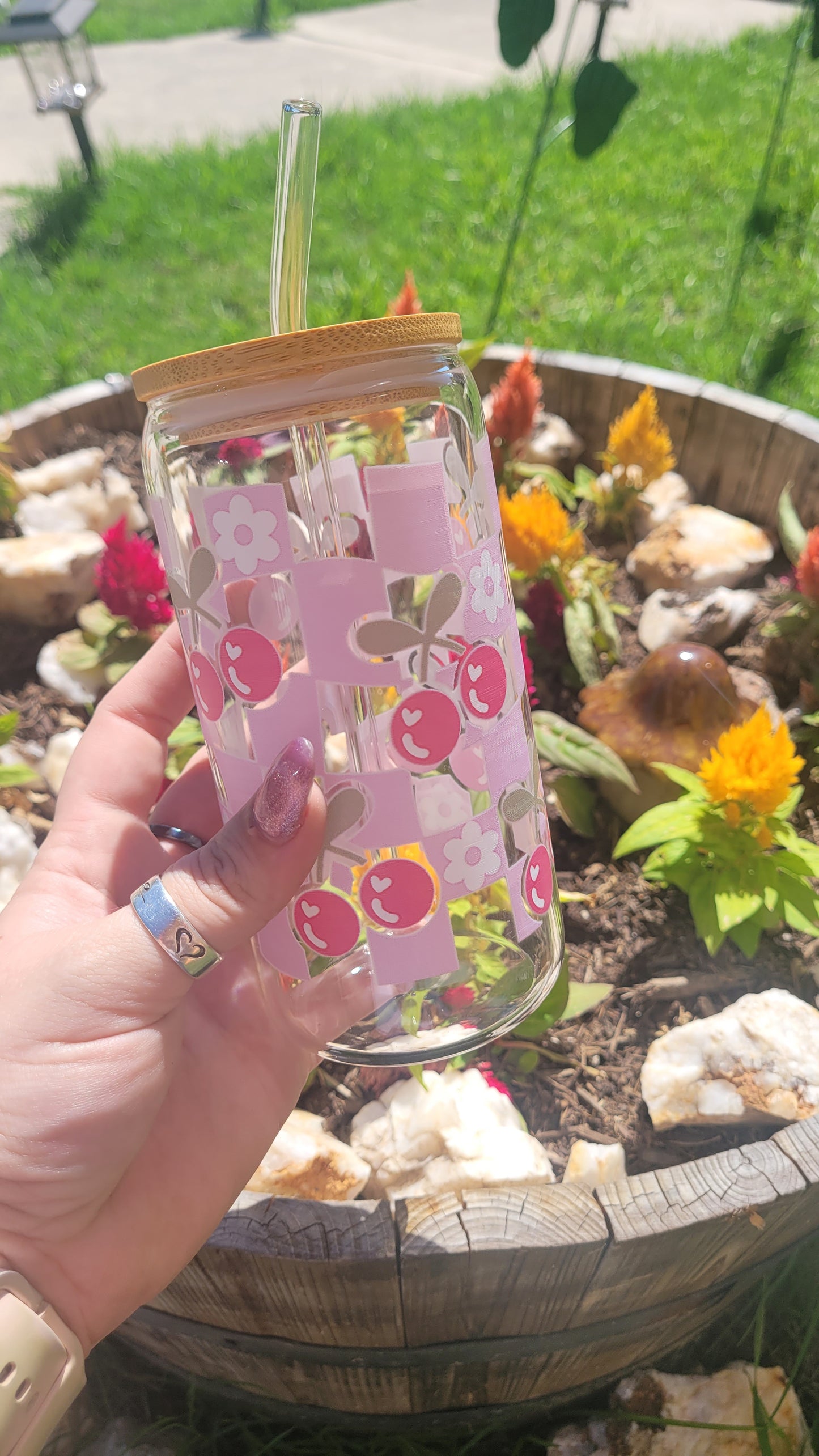 Cherry Checkerboard - 16oz Glass Cup