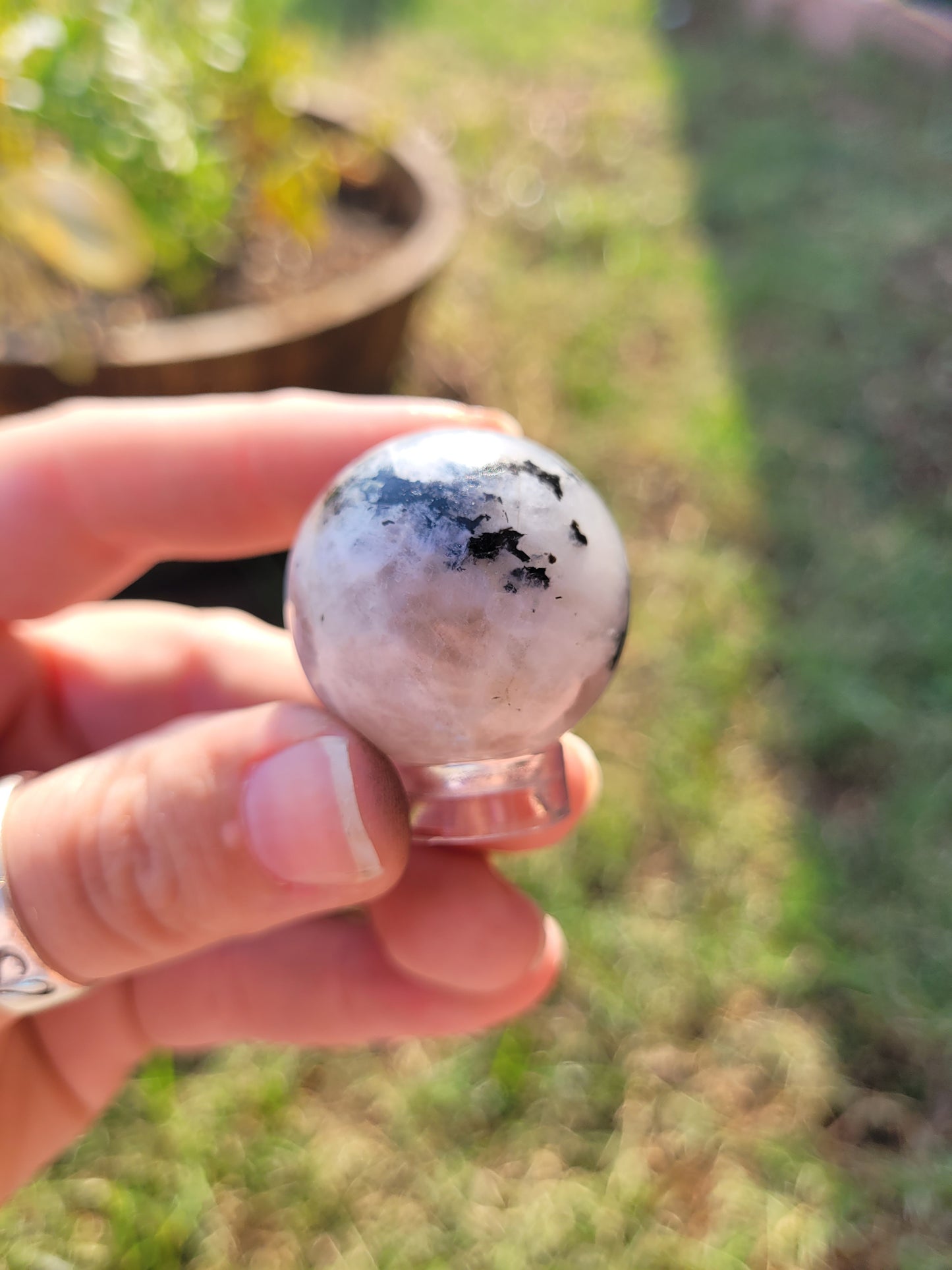 Rainbow Moonstone Sphere with Stand