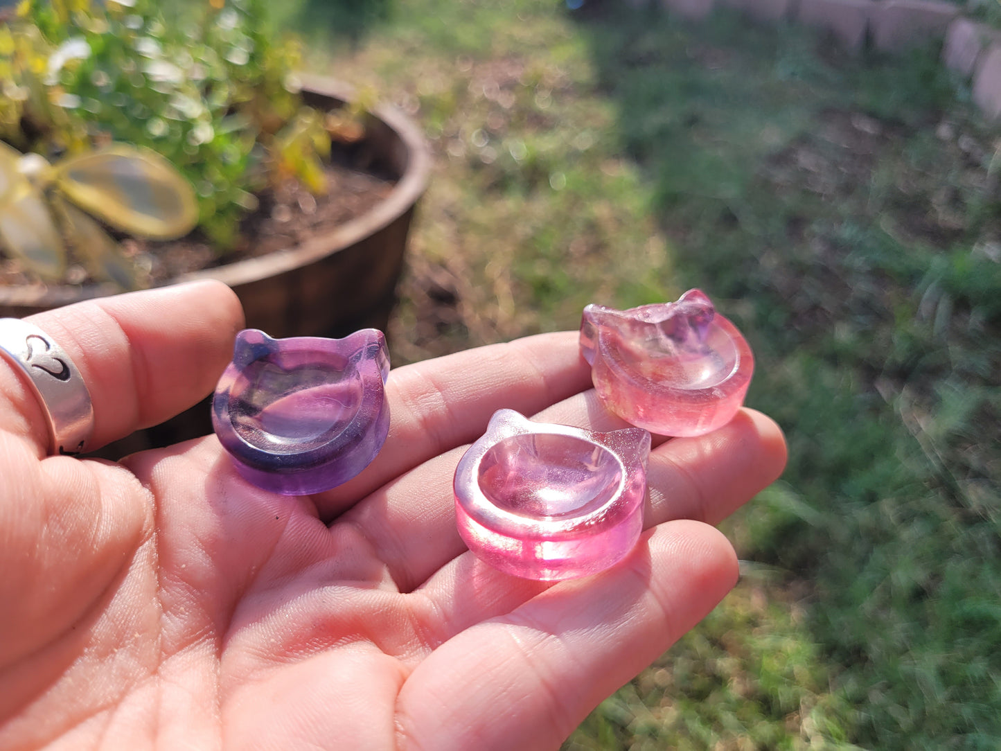 Rainbow Fluorite Cathead Mini Worry Stone