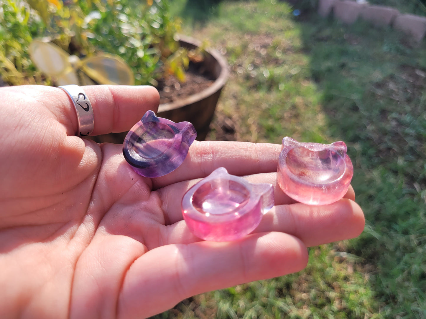Rainbow Fluorite Cathead Mini Worry Stone