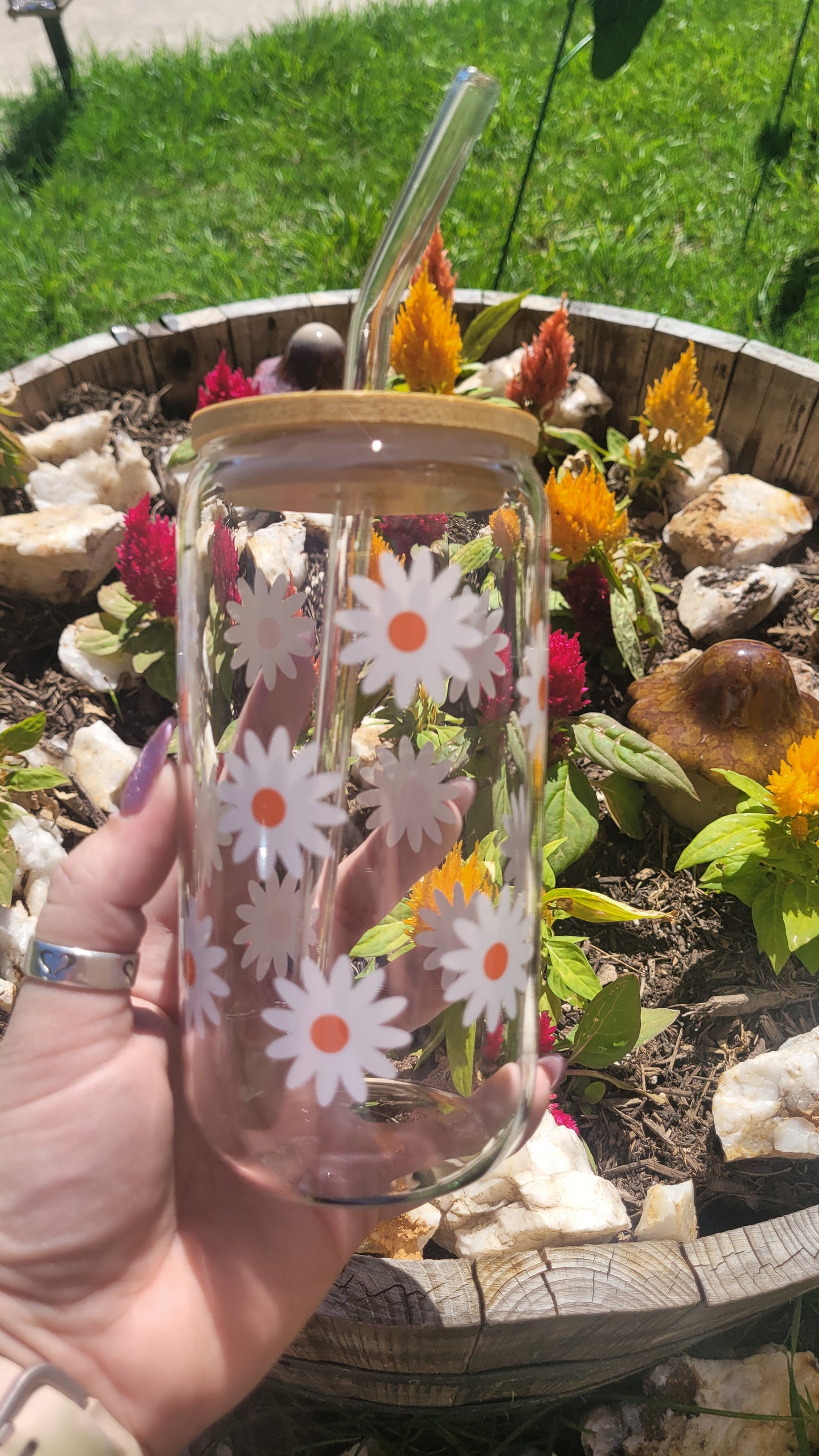 Daisy Glass Cup - 16 oz