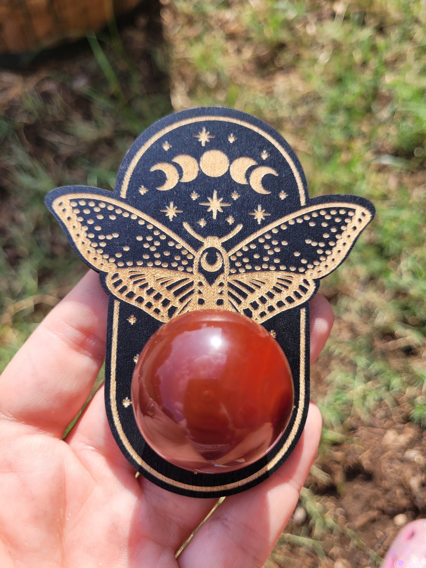 Wooden Crystal Sphere Holder (Witchy Shapes)