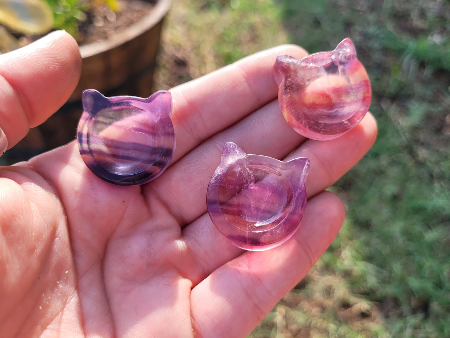 Rainbow Fluorite Cathead Mini Worry Stone