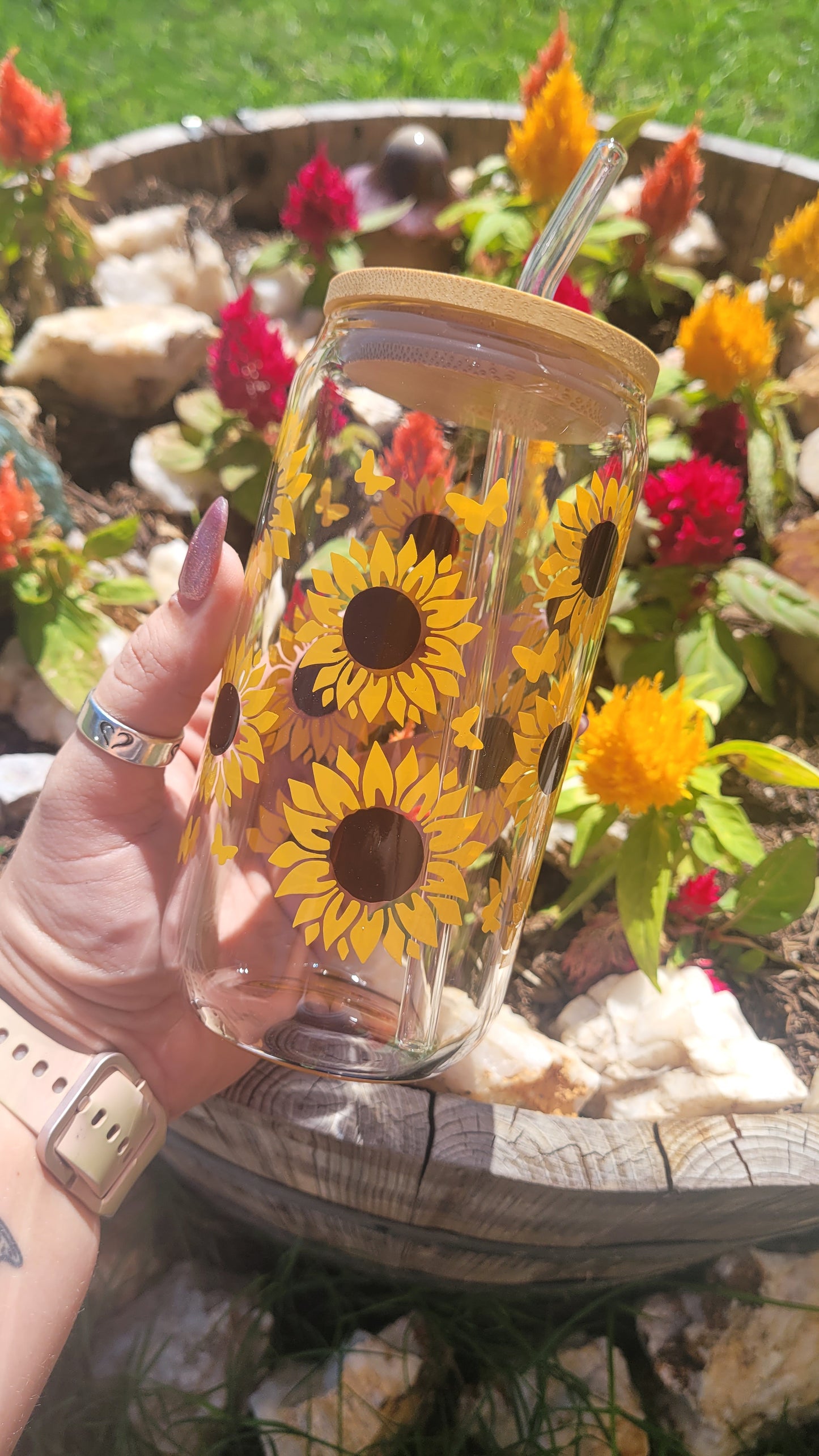 Sunflower & Butterflies - 16oz Glass Cups