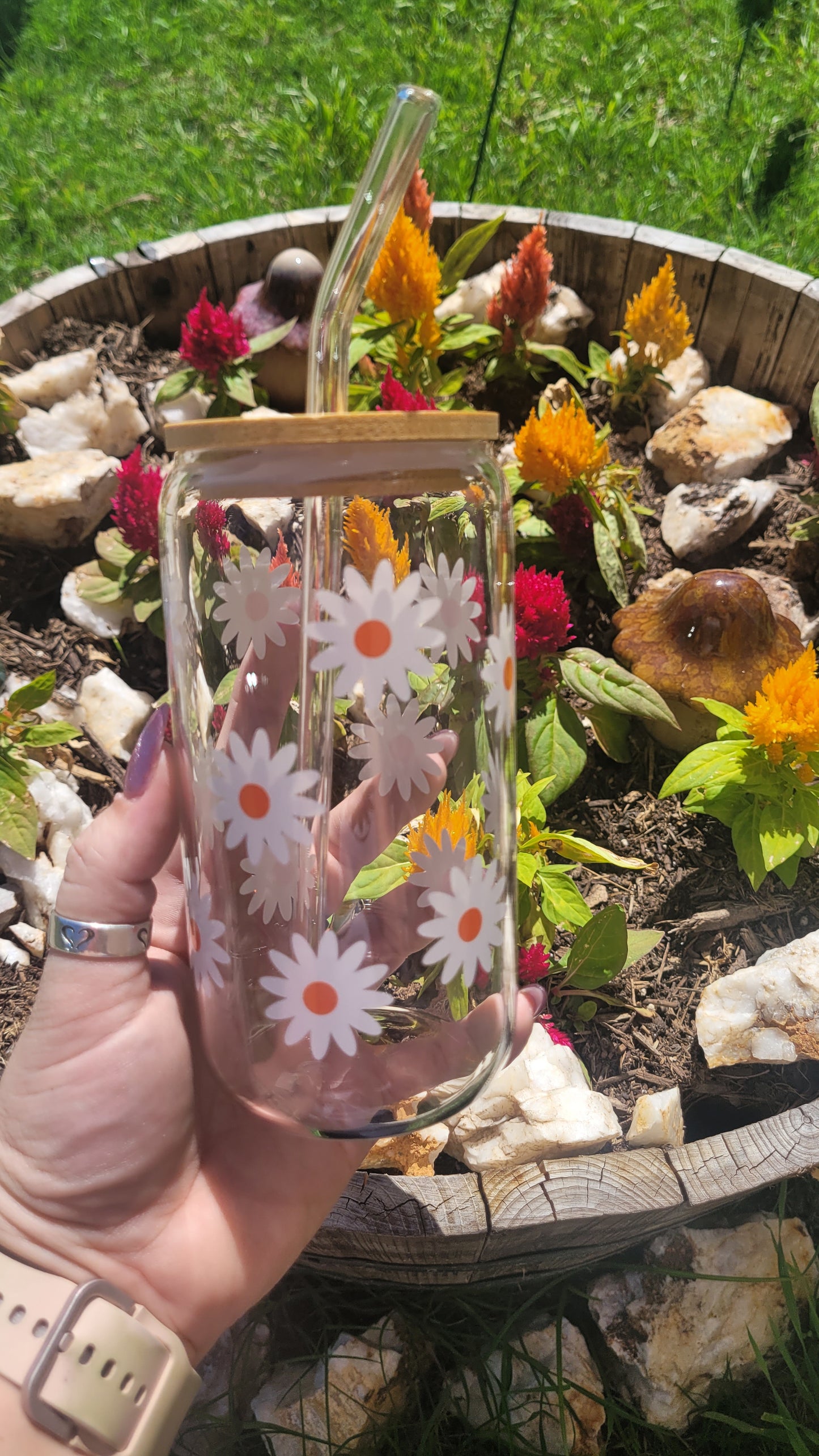 Daisy Glass Cup - 16 oz