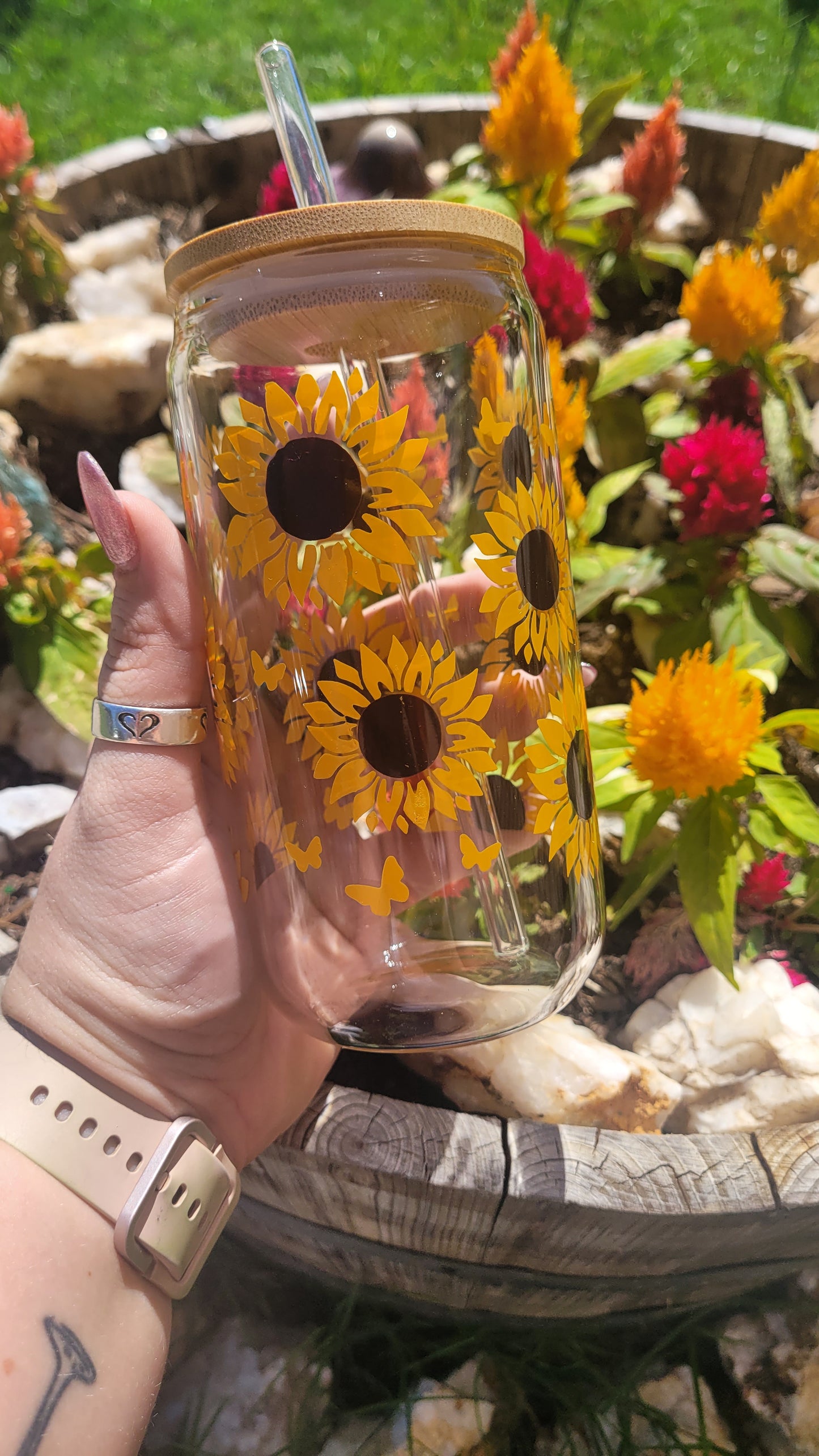Sunflower & Butterflies - 16oz Glass Cups