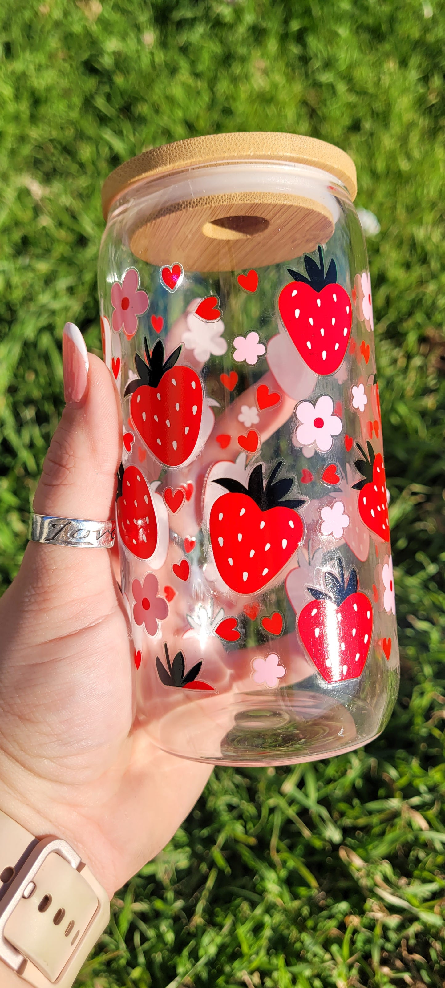 Strawberry Glass Cup - 16oz
